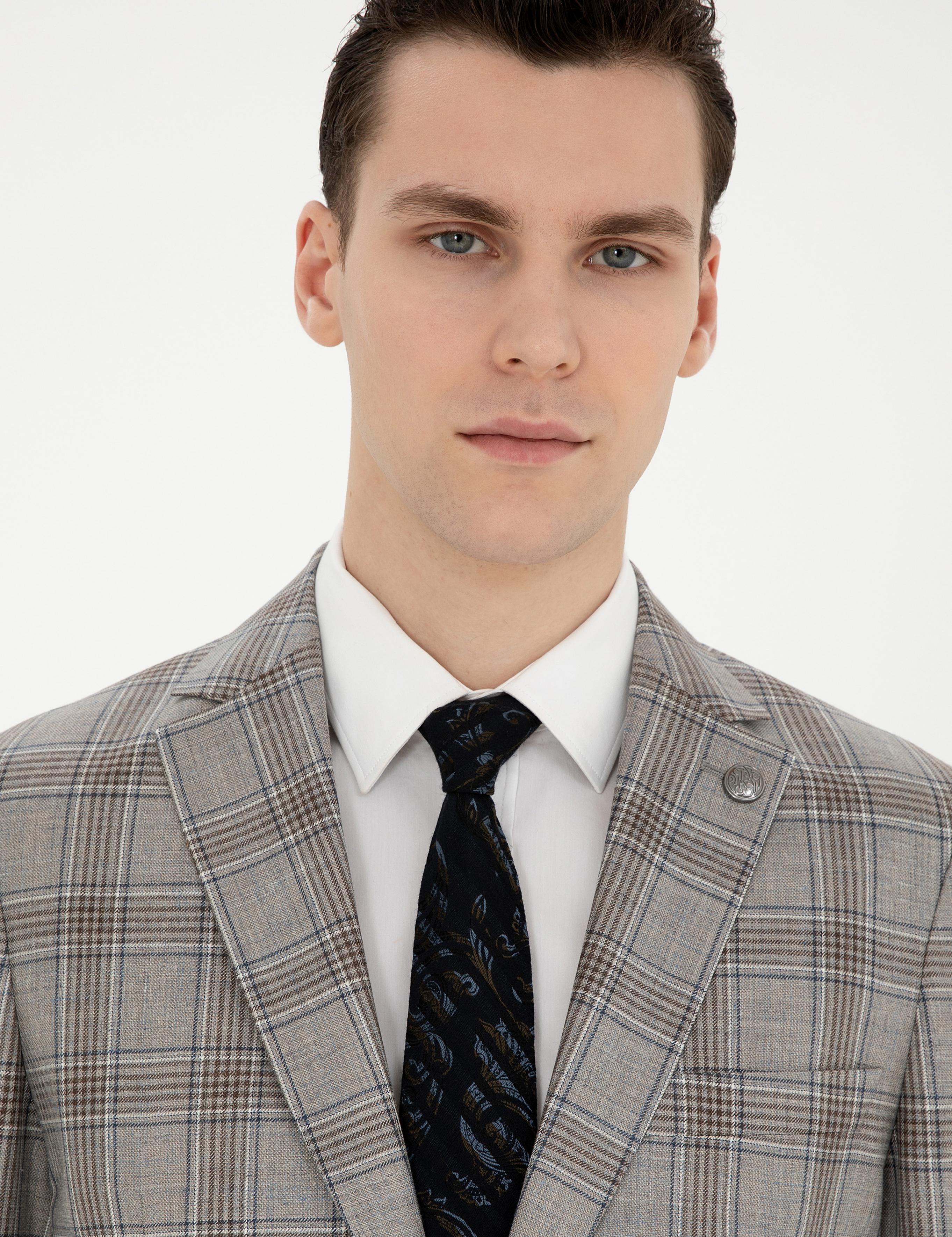 Açık Kahverengi Slim Fit Yün İpek Karışımlı Ceket