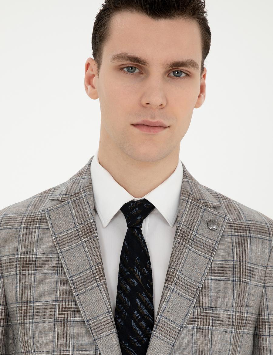 Açık Kahverengi Slim Fit Yün İpek Karışımlı Ceket