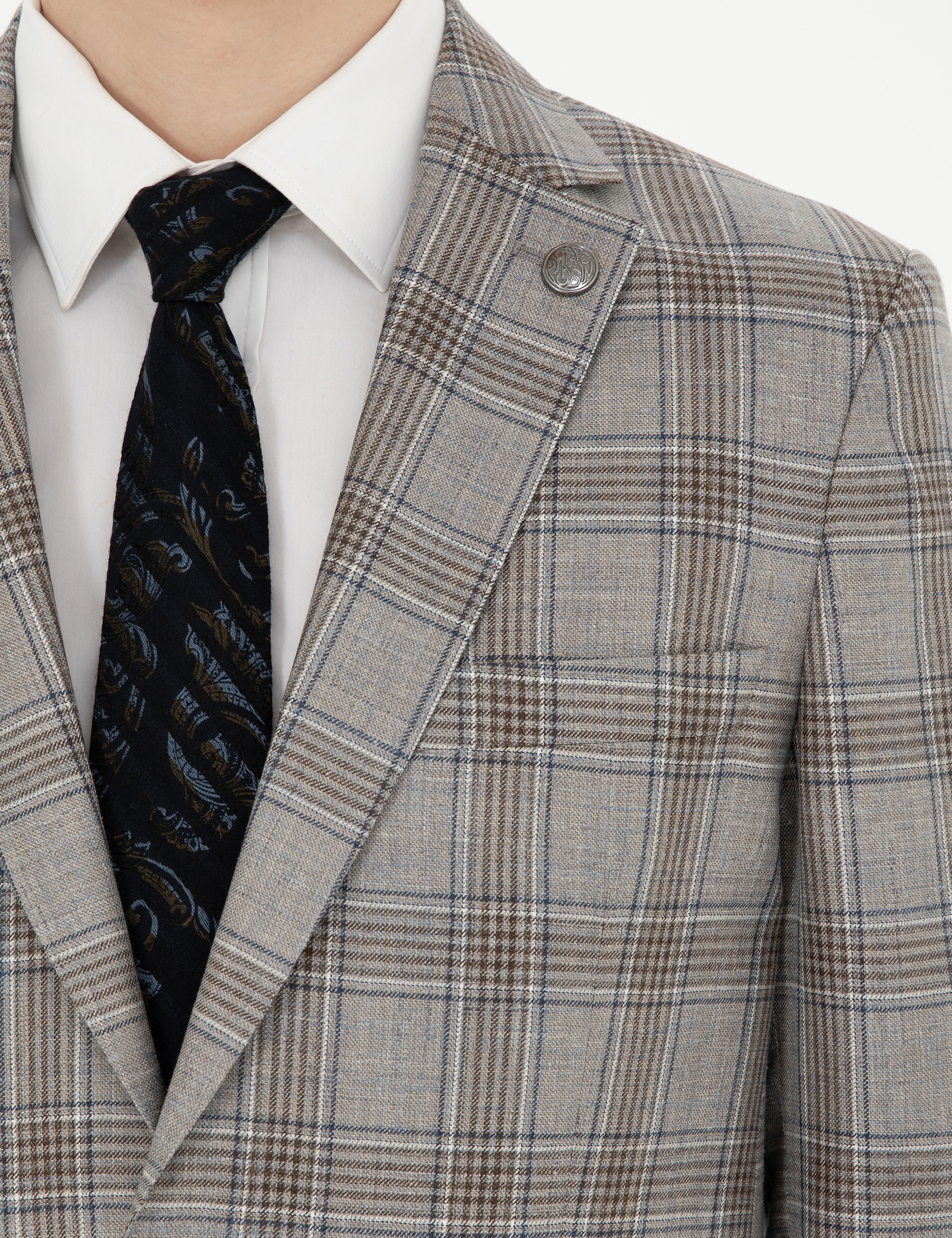 Açık Kahverengi Slim Fit Yün İpek Karışımlı Ceket
