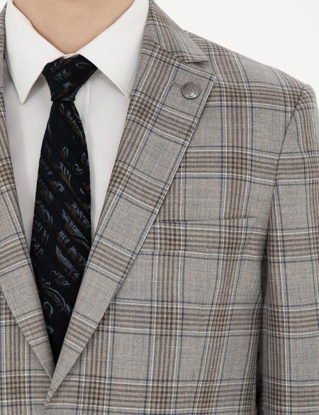 Açık Kahverengi Slim Fit Yün İpek Karışımlı Ceket - 50284964020