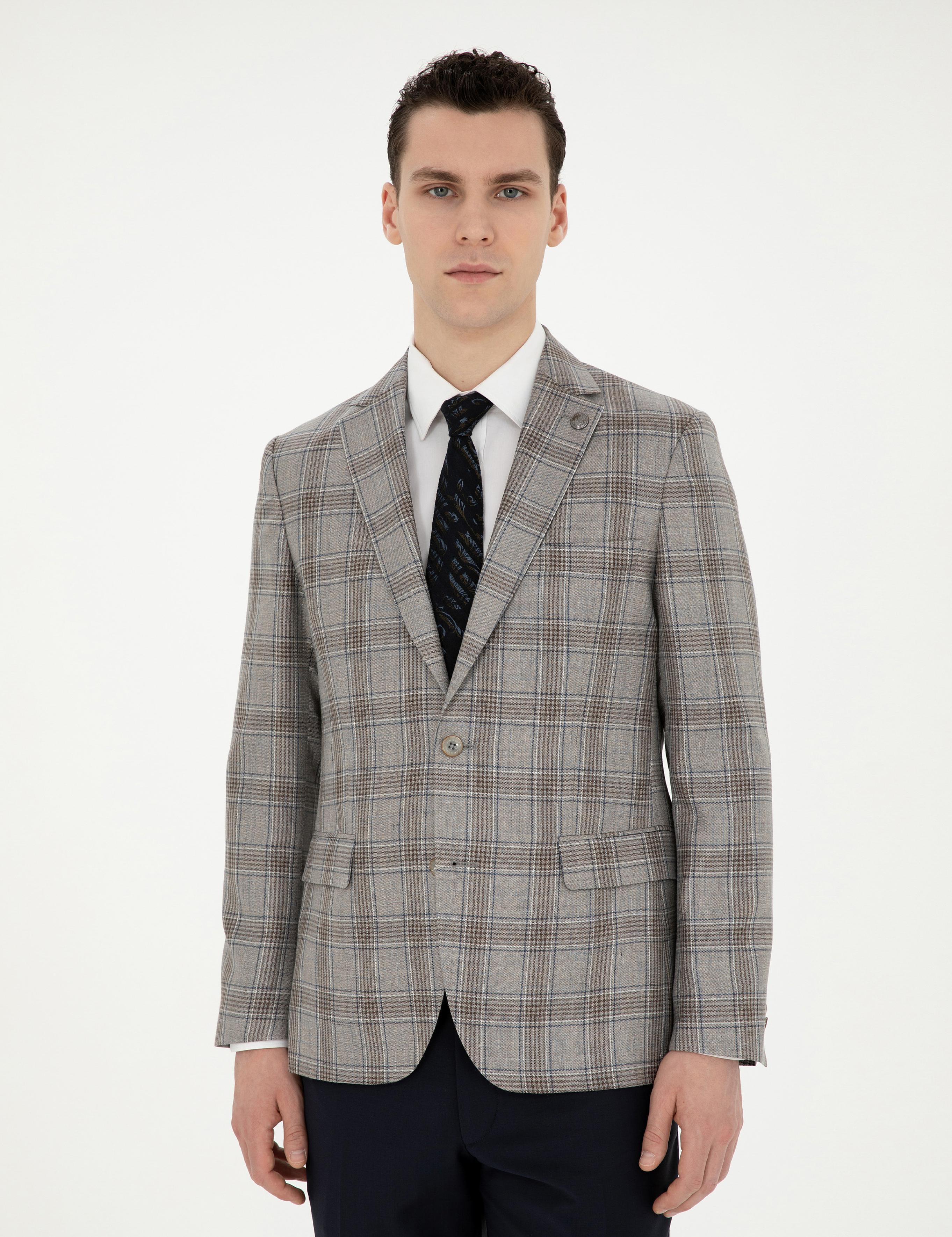 Açık Kahverengi Slim Fit Yün İpek Karışımlı Ceket