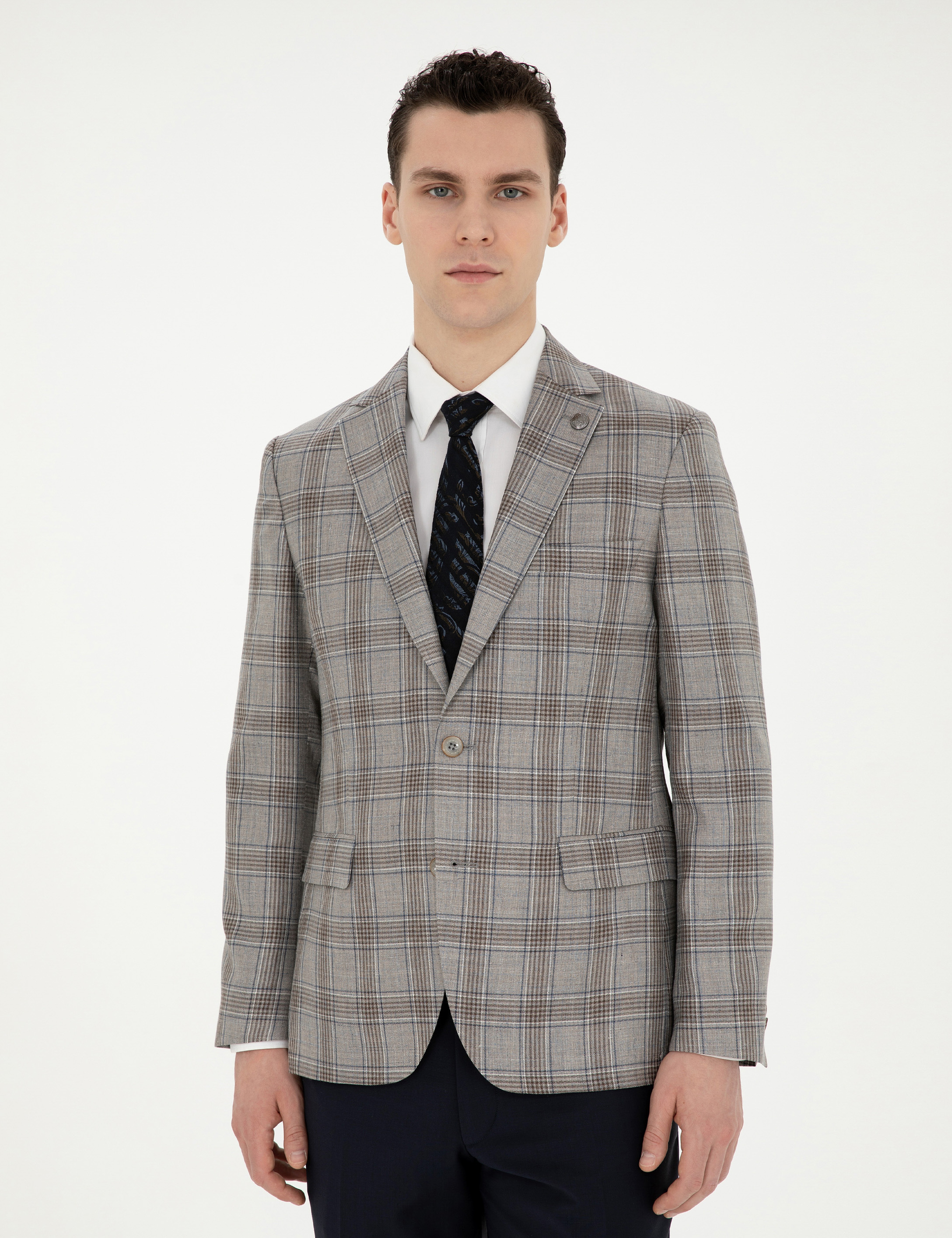 Açık Kahverengi Slim Fit Yün İpek Karışımlı Ceket