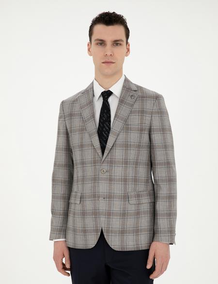 Açık Kahverengi Slim Fit Yün İpek Karışımlı Ceket - 50284964020