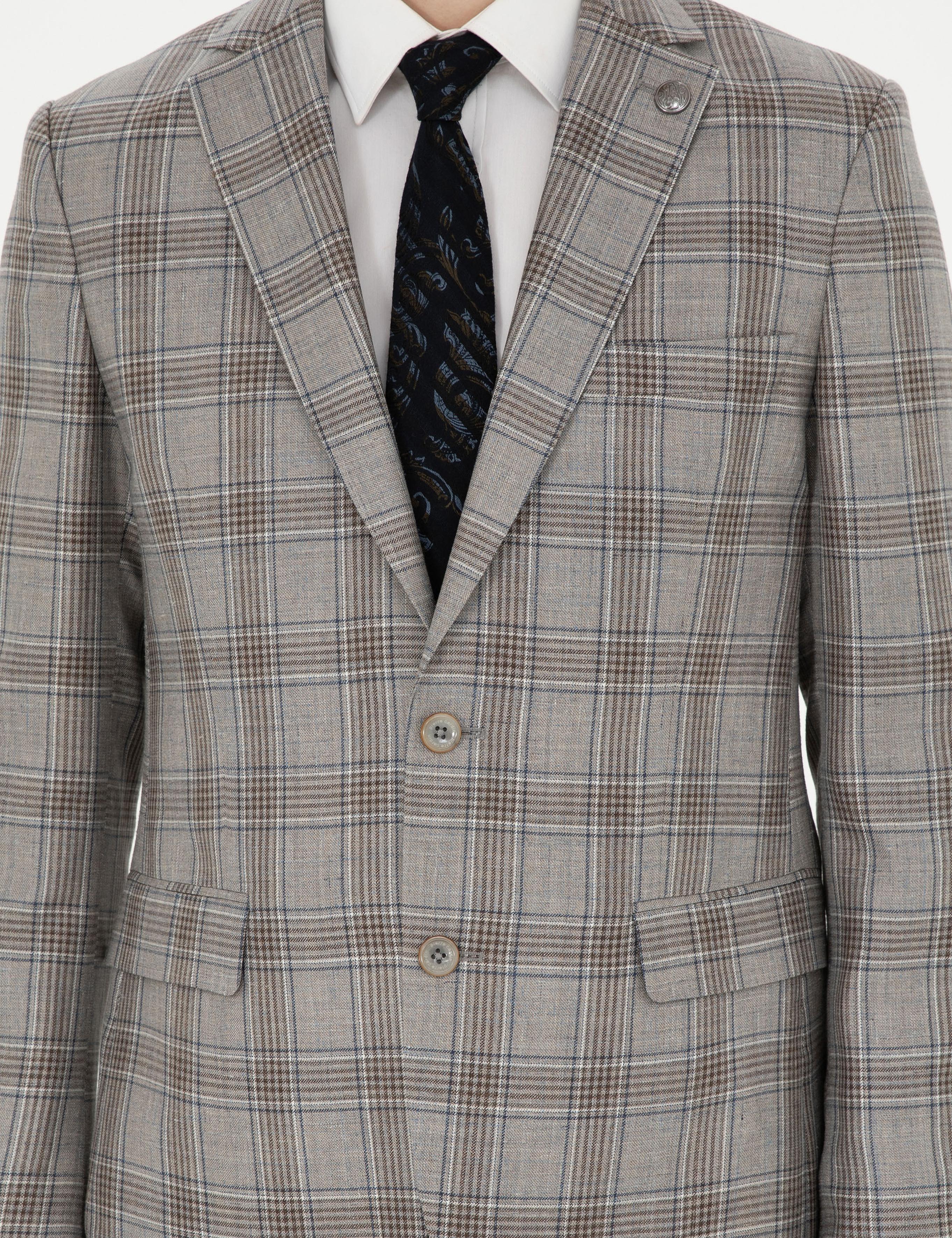 Açık Kahverengi Slim Fit Yün İpek Karışımlı Ceket