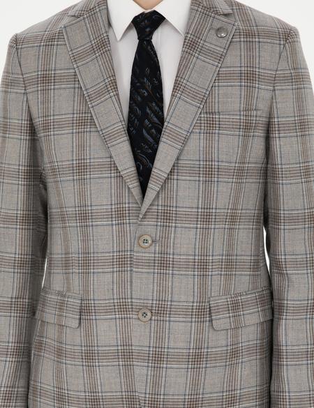 Açık Kahverengi Slim Fit Yün İpek Karışımlı Ceket - 50284964020