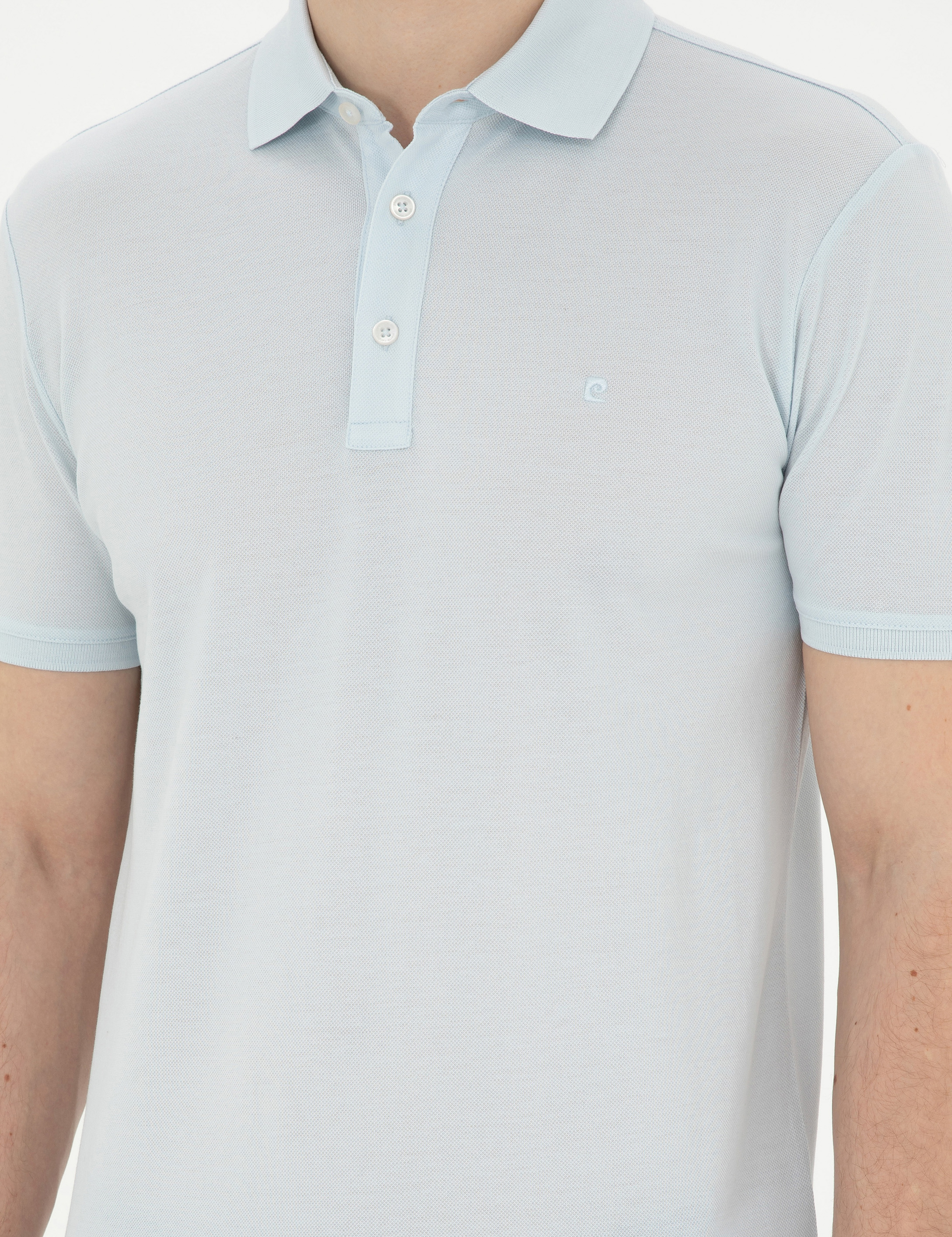Açık Mavi Slim Fit %100 Pamuk Merserize Tişört - Image 6