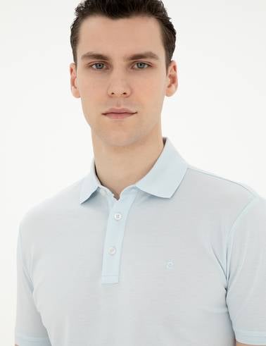 Açık Mavi Slim Fit %100 Pamuk Merserize Tişört
