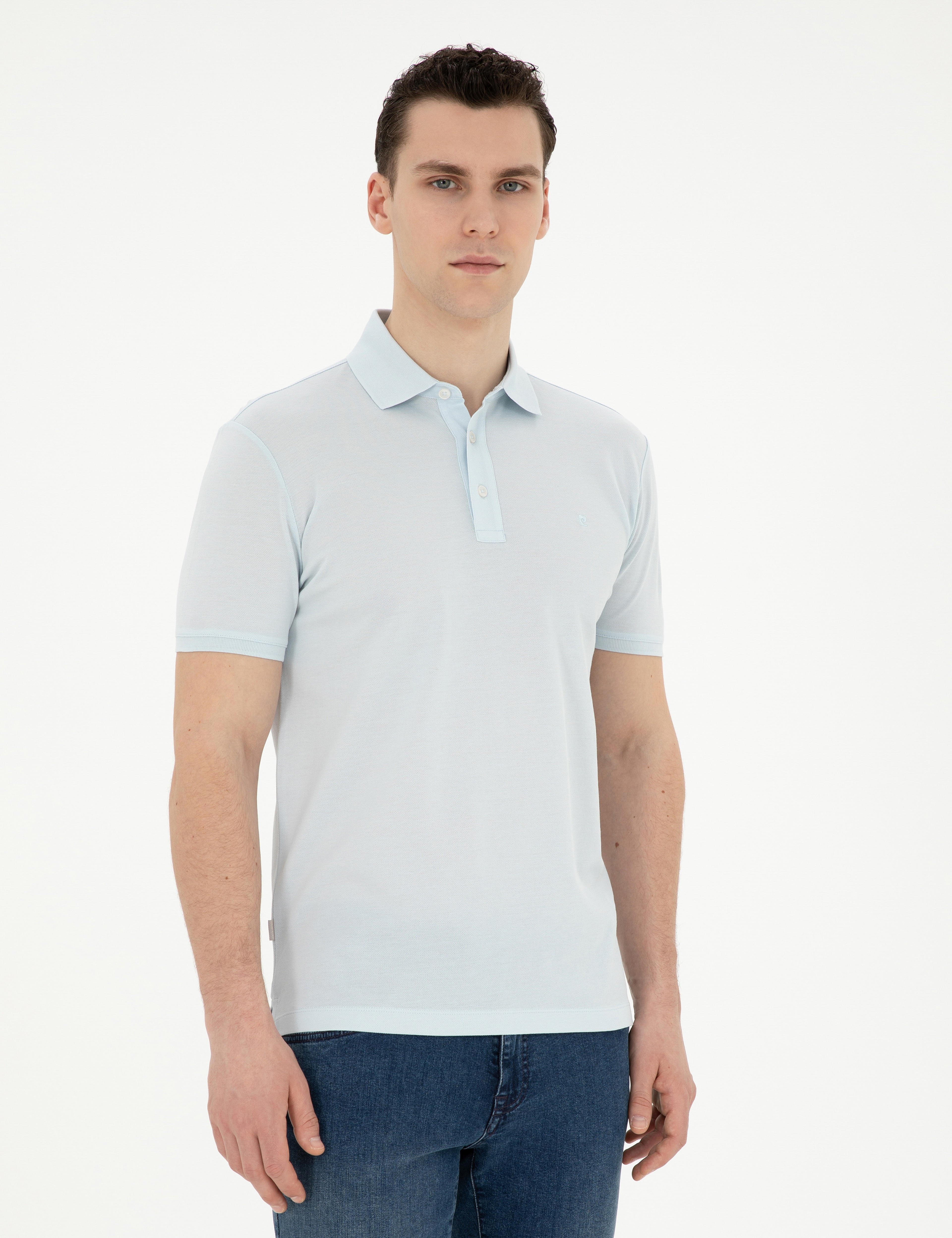 Açık Mavi Slim Fit %100 Pamuk Merserize Tişört - Image 1