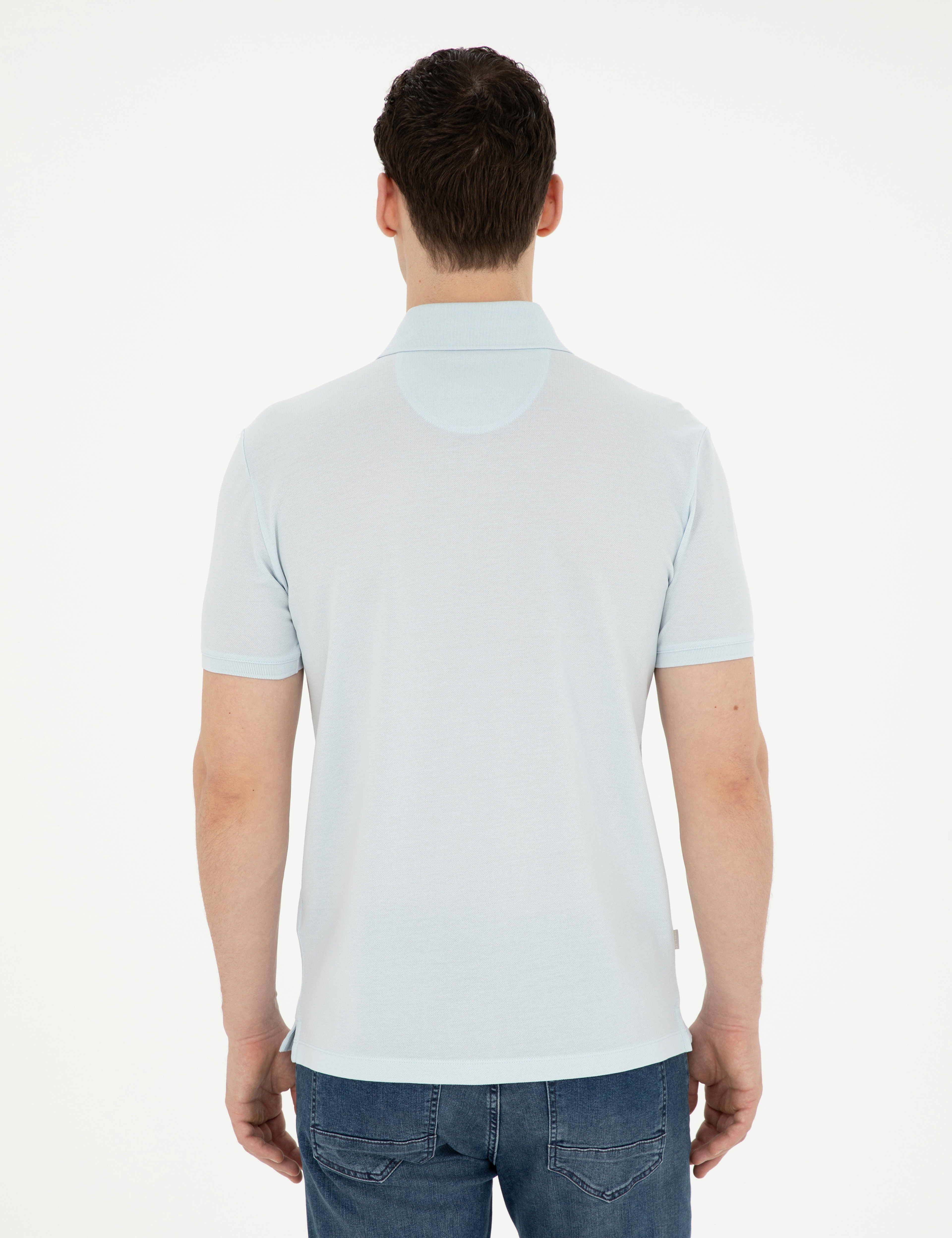 Açık Mavi Slim Fit %100 Pamuk Merserize Tişört