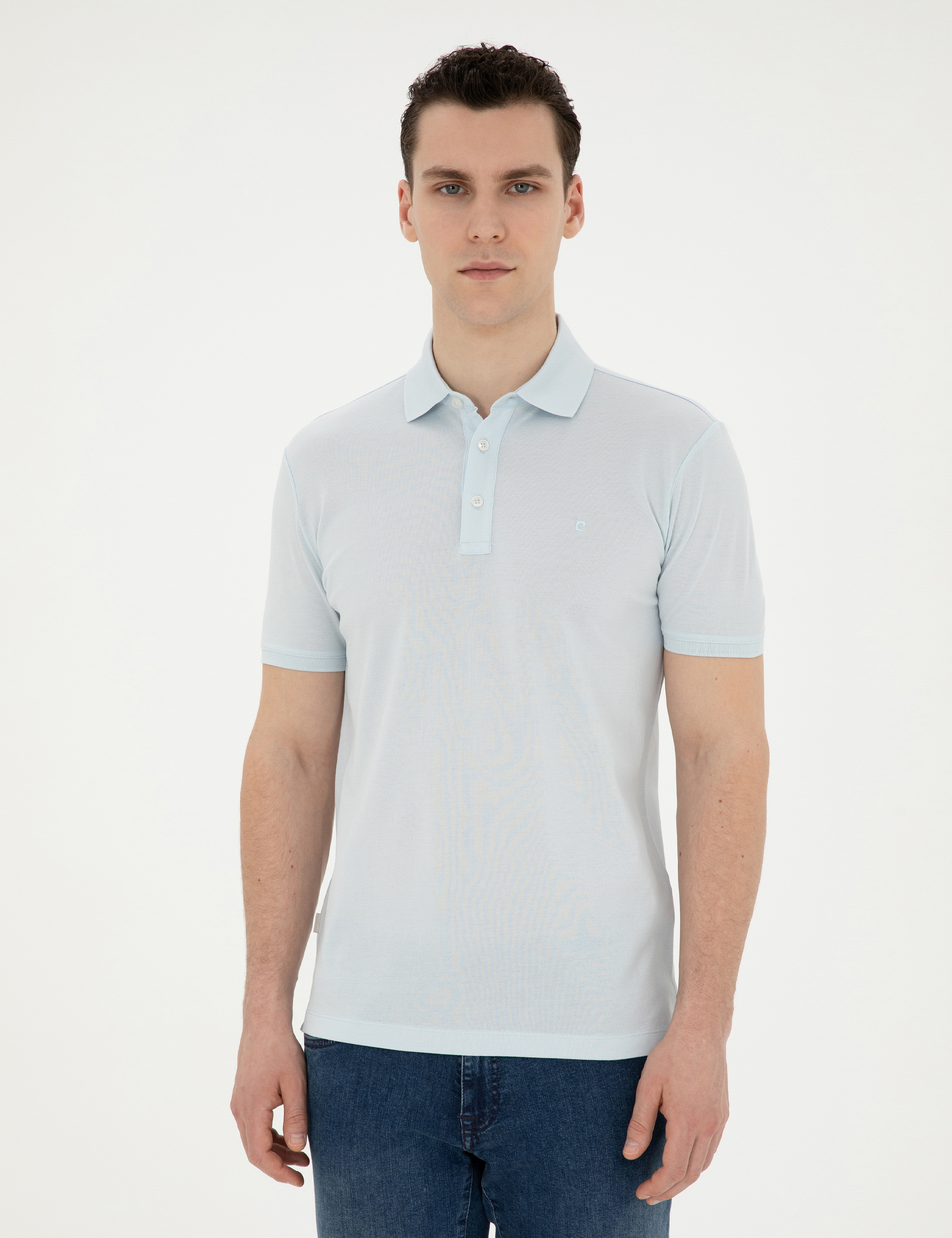 Açık Mavi Slim Fit %100 Pamuk Merserize Tişört - Image 3