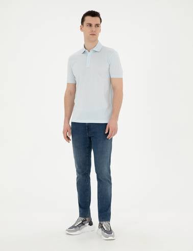 Açık Mavi Slim Fit %100 Pamuk Merserize Tişört