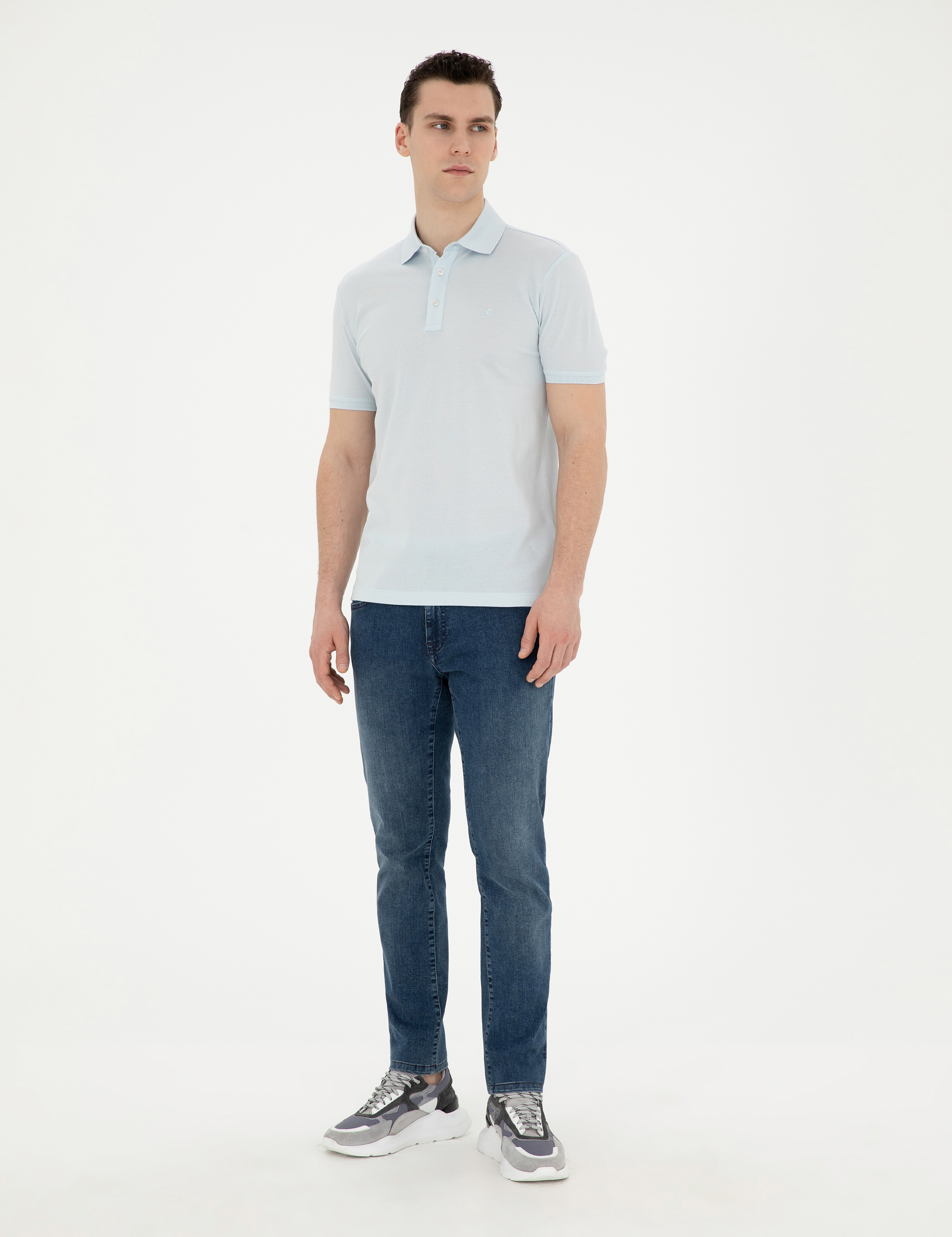 Açık Mavi Slim Fit %100 Pamuk Merserize Tişört - Image 4