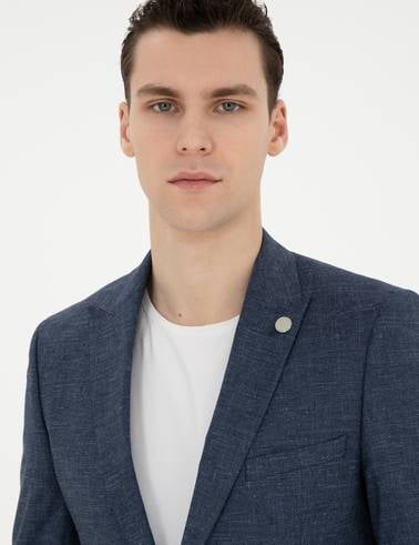 Lacivert Extra Slim Fit Yün Keten Karışımlı Takım Elbise