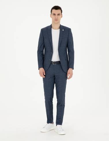 Lacivert Extra Slim Fit Yün Keten Karışımlı Takım Elbise