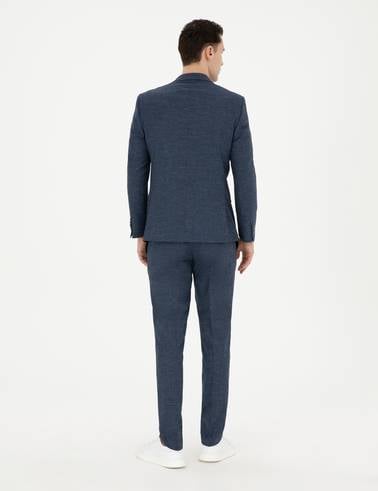 Lacivert Extra Slim Fit Yün Keten Karışımlı Takım Elbise