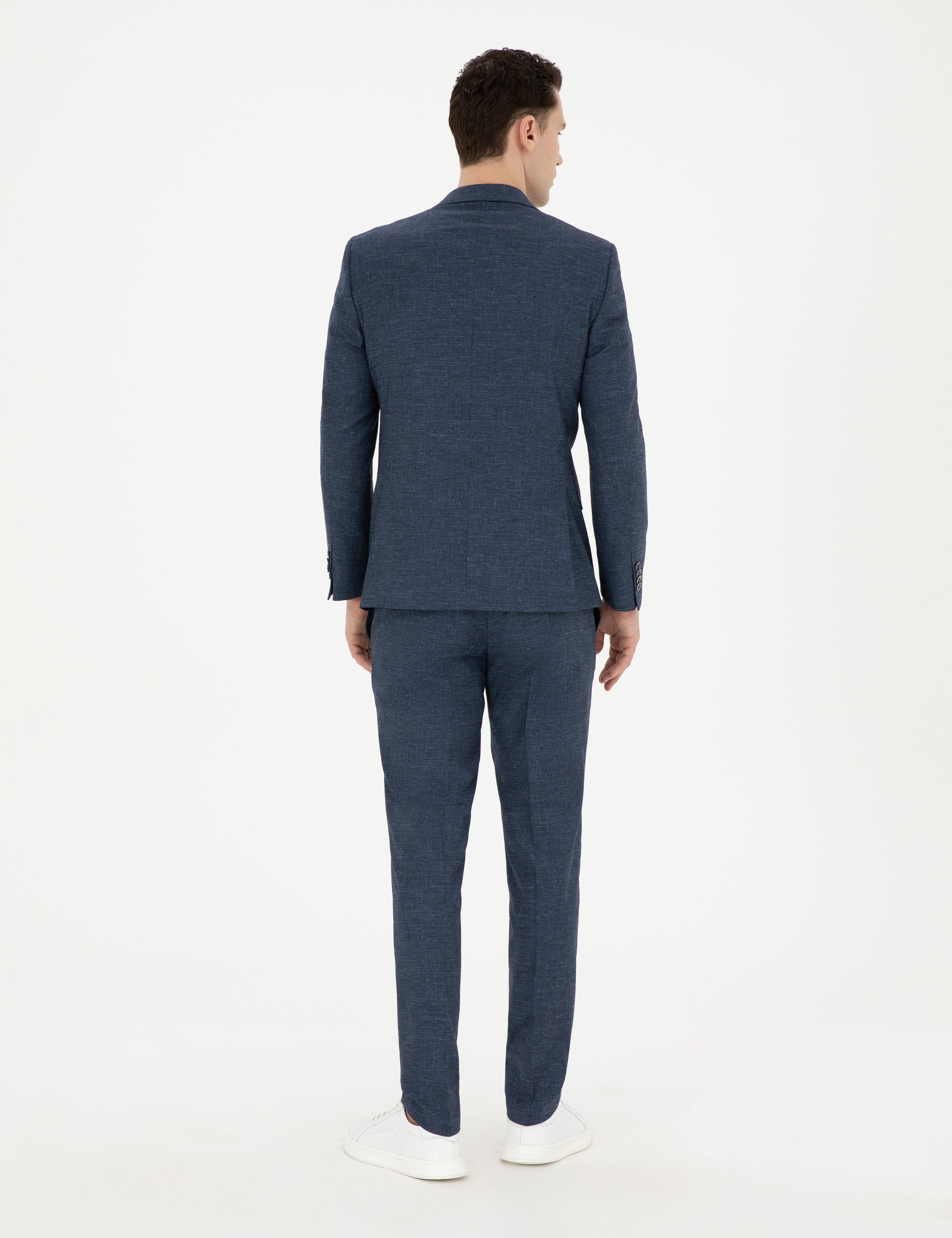 Lacivert Extra Slim Fit Yün Keten Karışımlı Takım Elbise - Image 5