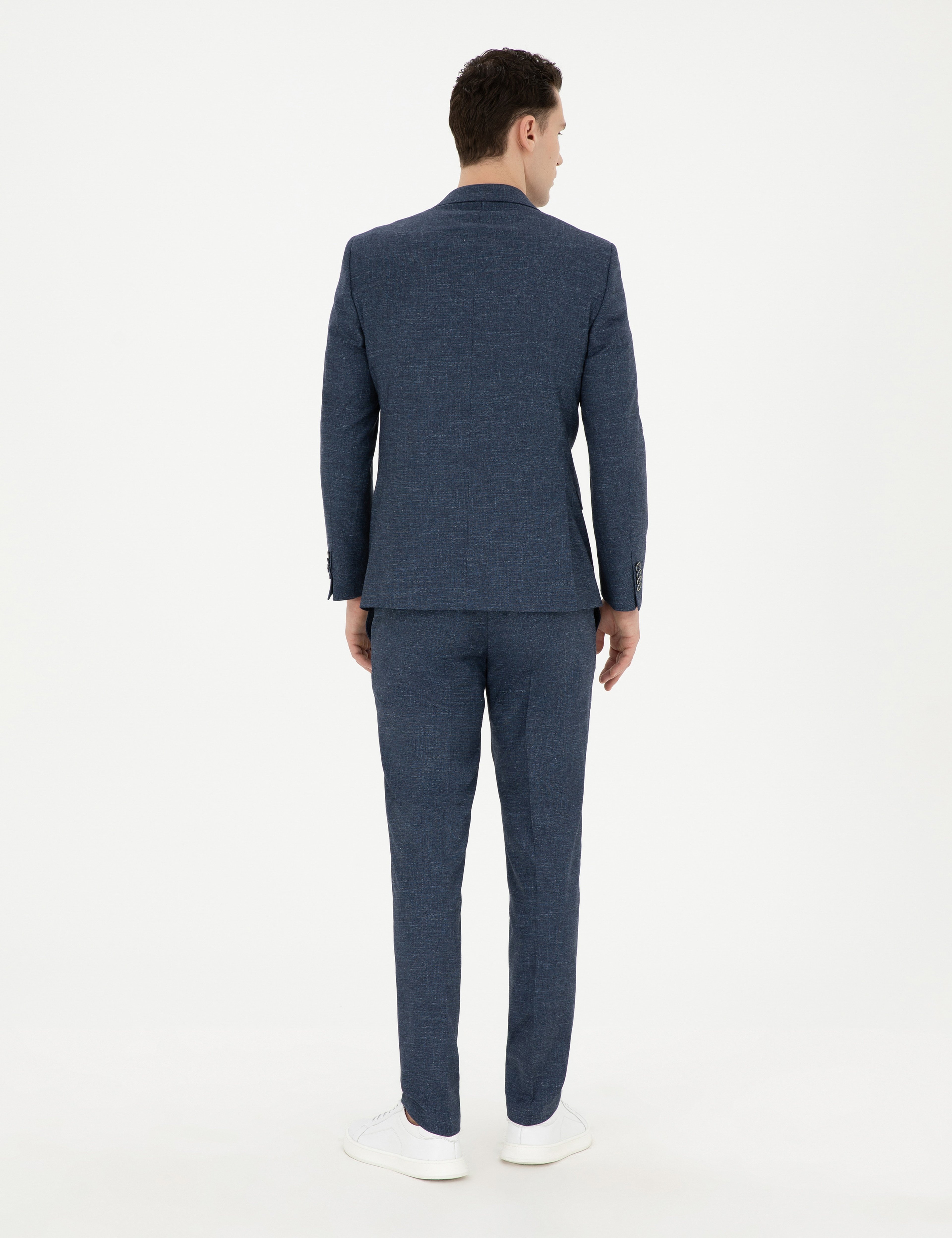 Lacivert Extra Slim Fit Yün Keten Karışımlı Takım Elbise