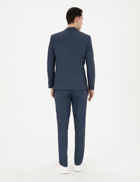 Lacivert Ex. Slim Fit Yün Keten Karışımlı Takım Elbise - 50285387005