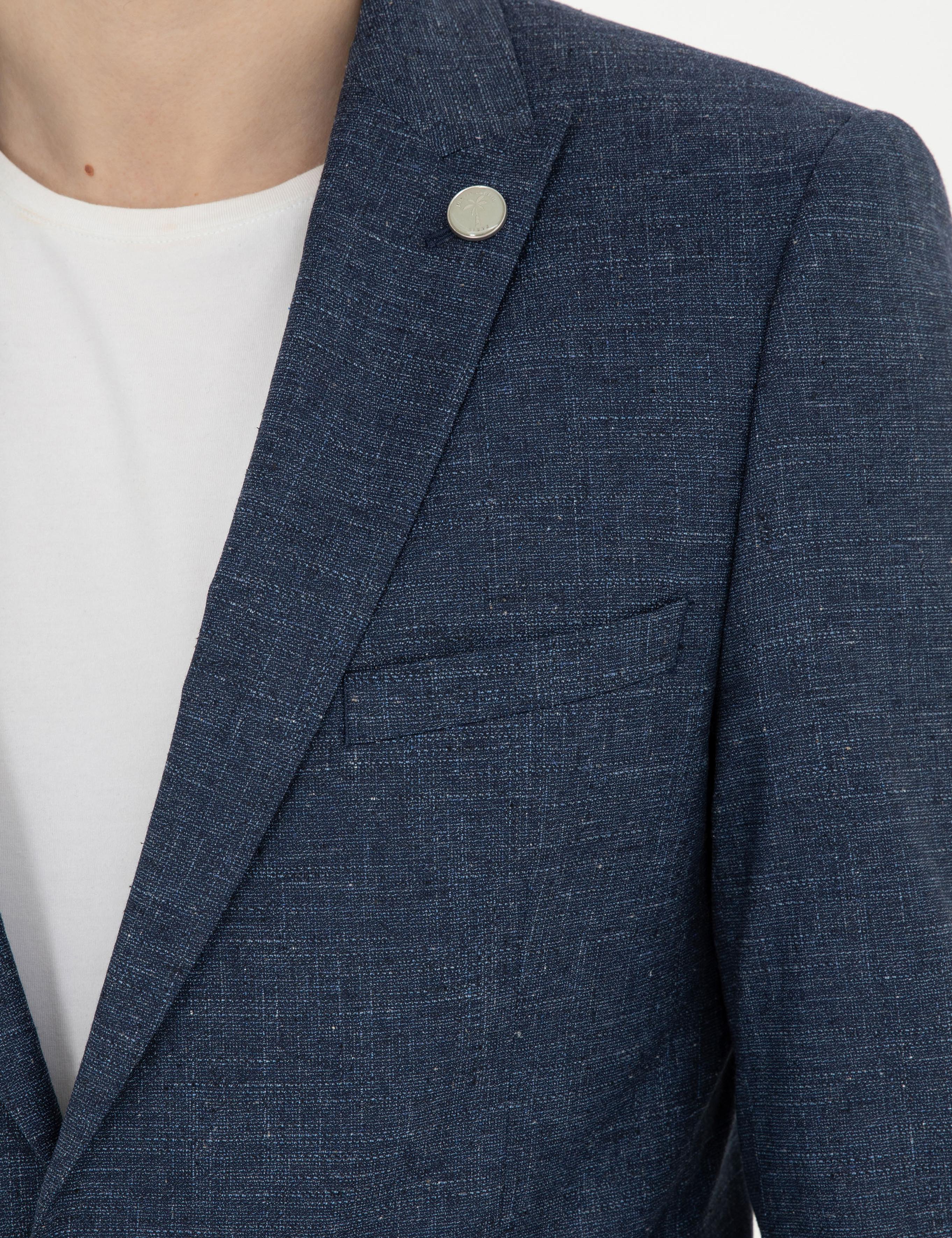 Lacivert Ex. Slim Fit Yün Keten Karışımlı Takım Elbise