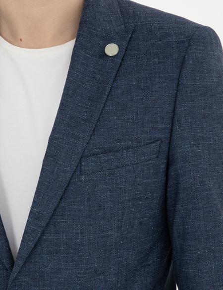 Lacivert Ex. Slim Fit Yün Keten Karışımlı Takım Elbise - 50285387005