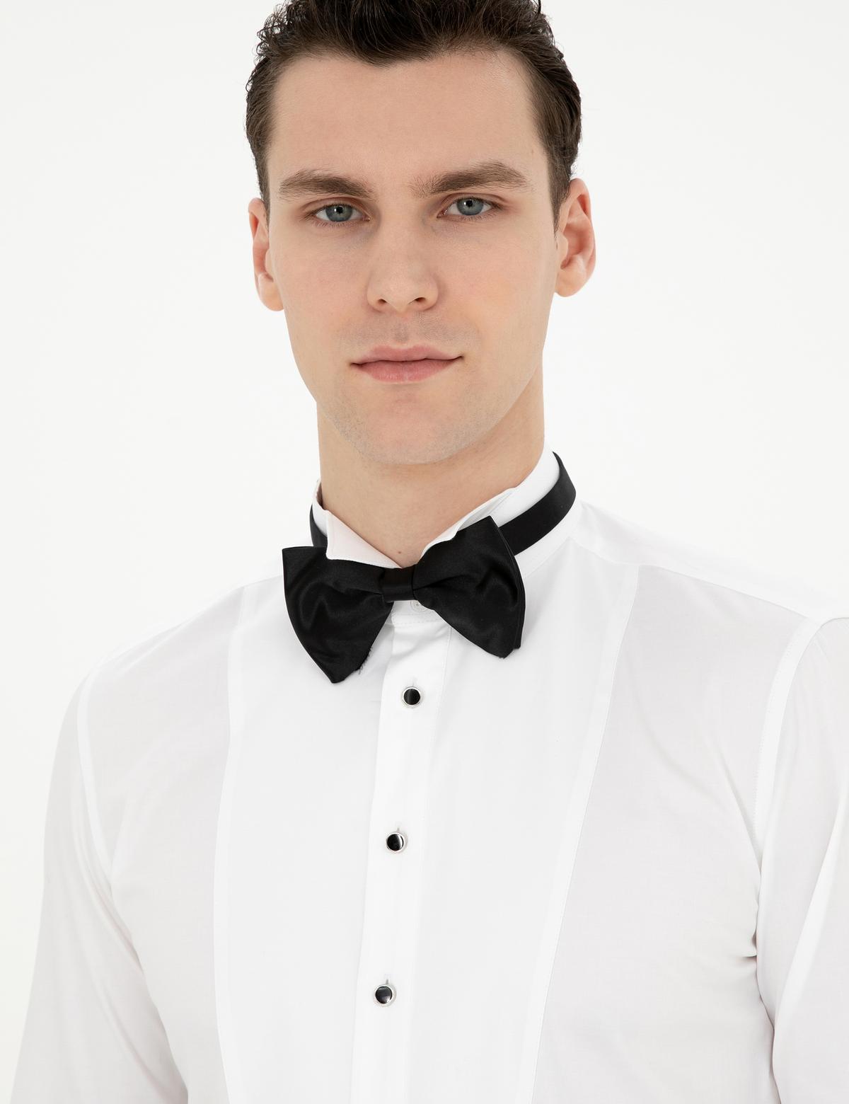 Beyaz Ex. Slim Fit Smokin Gömlek - 50287773007