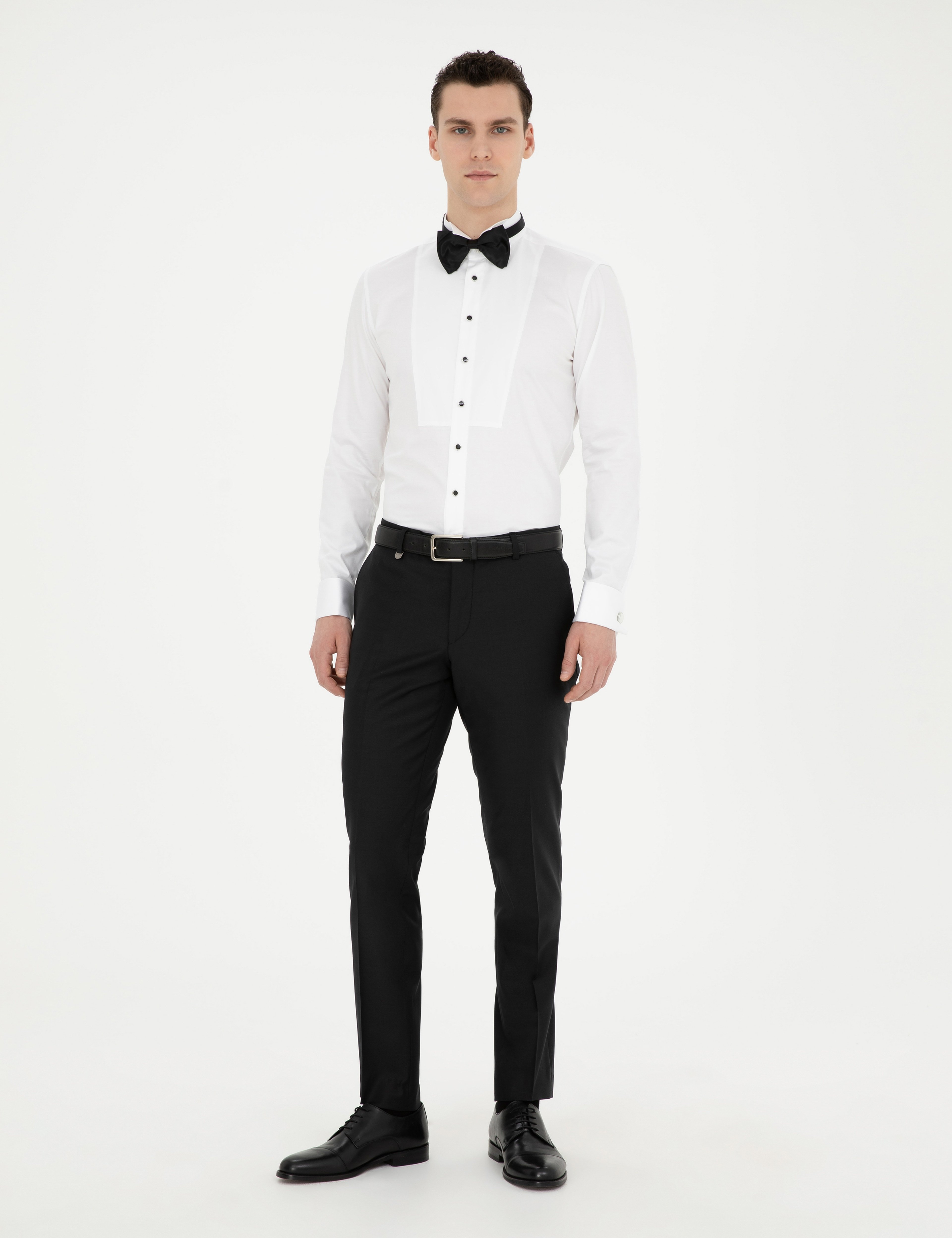 Beyaz Ekstra Slim Fit Smokin Gömlek - Image 4