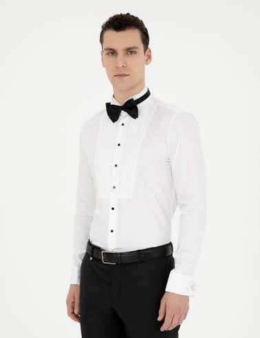 Beyaz Ekstra Slim Fit Smokin Gömlek