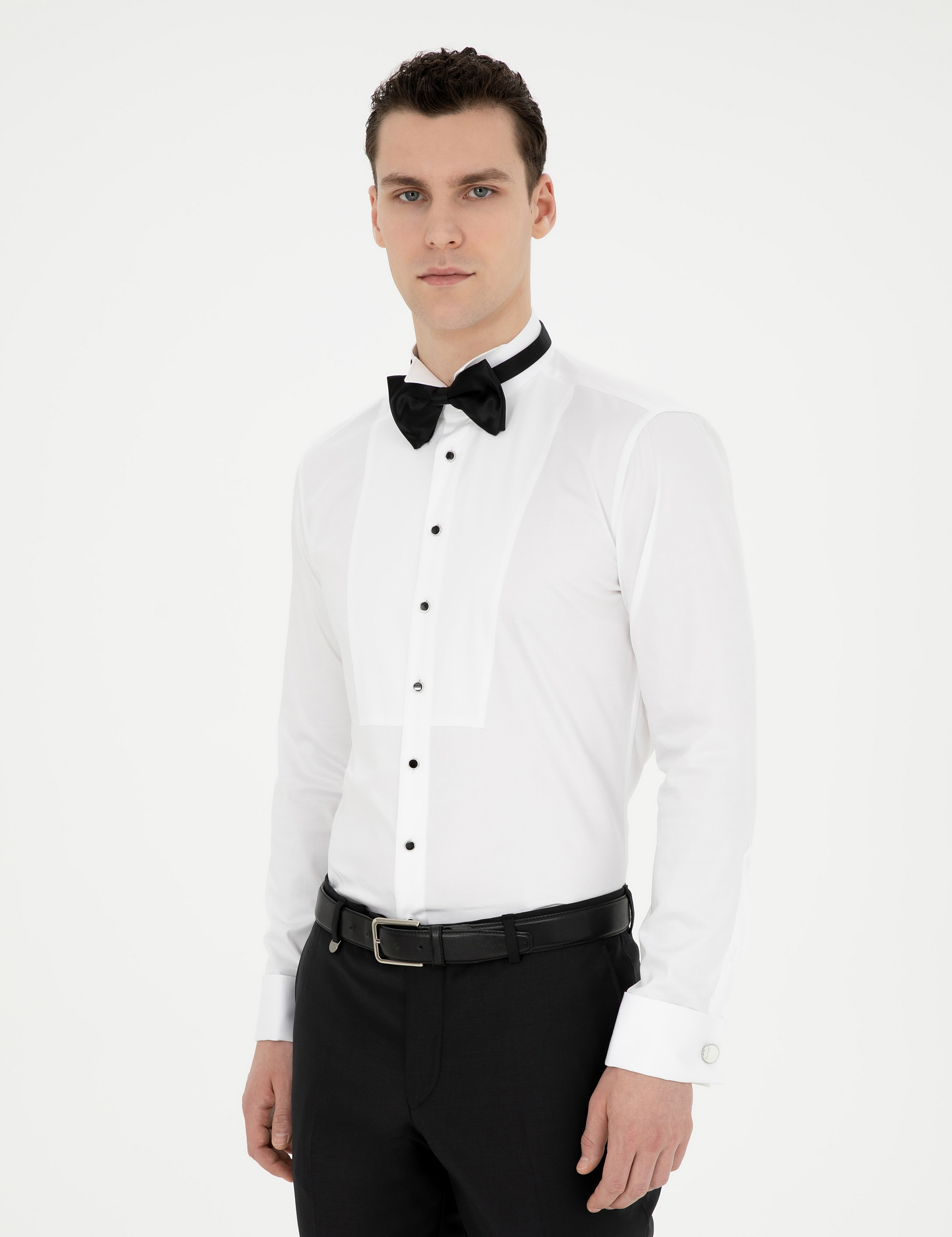Beyaz Ekstra Slim Fit Smokin Gömlek