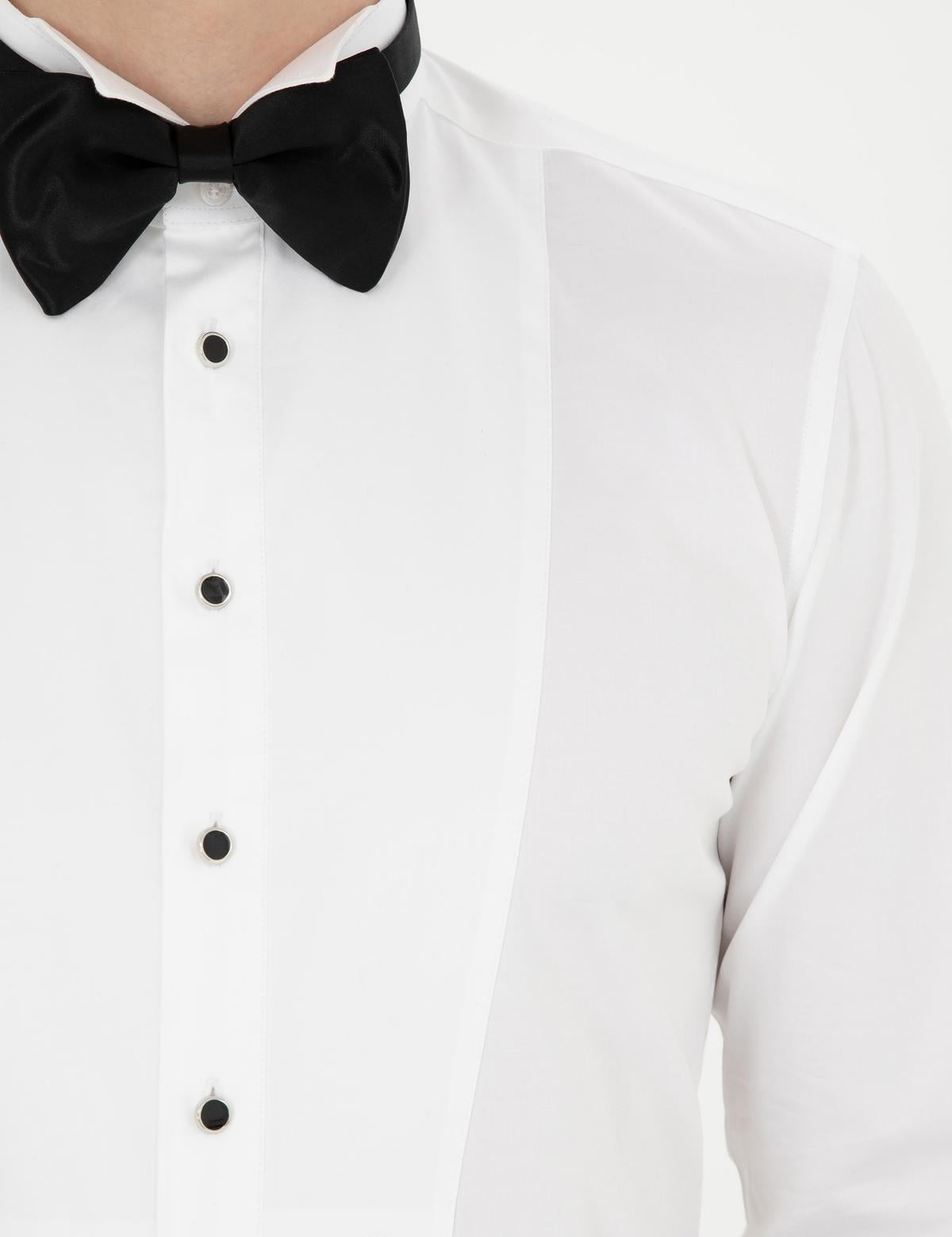 Beyaz Ex. Slim Fit Smokin Gömlek - 50287773007