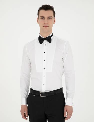 Beyaz Ekstra Slim Fit Smokin Gömlek