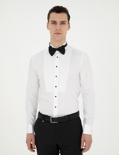 Beyaz Ekstra Slim Fit Smokin Gömlek