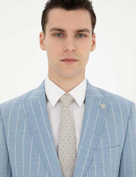 Açık Mavi Ekstra Slim Fit Çizgili Yün Takım Elbise - 50285416053