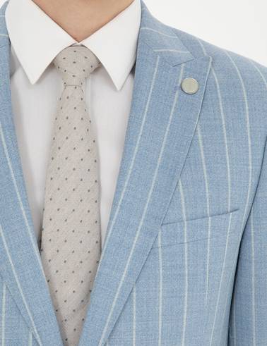 Açık Mavi Ekstra Slim Fit Çizgili Yün Takım Elbise