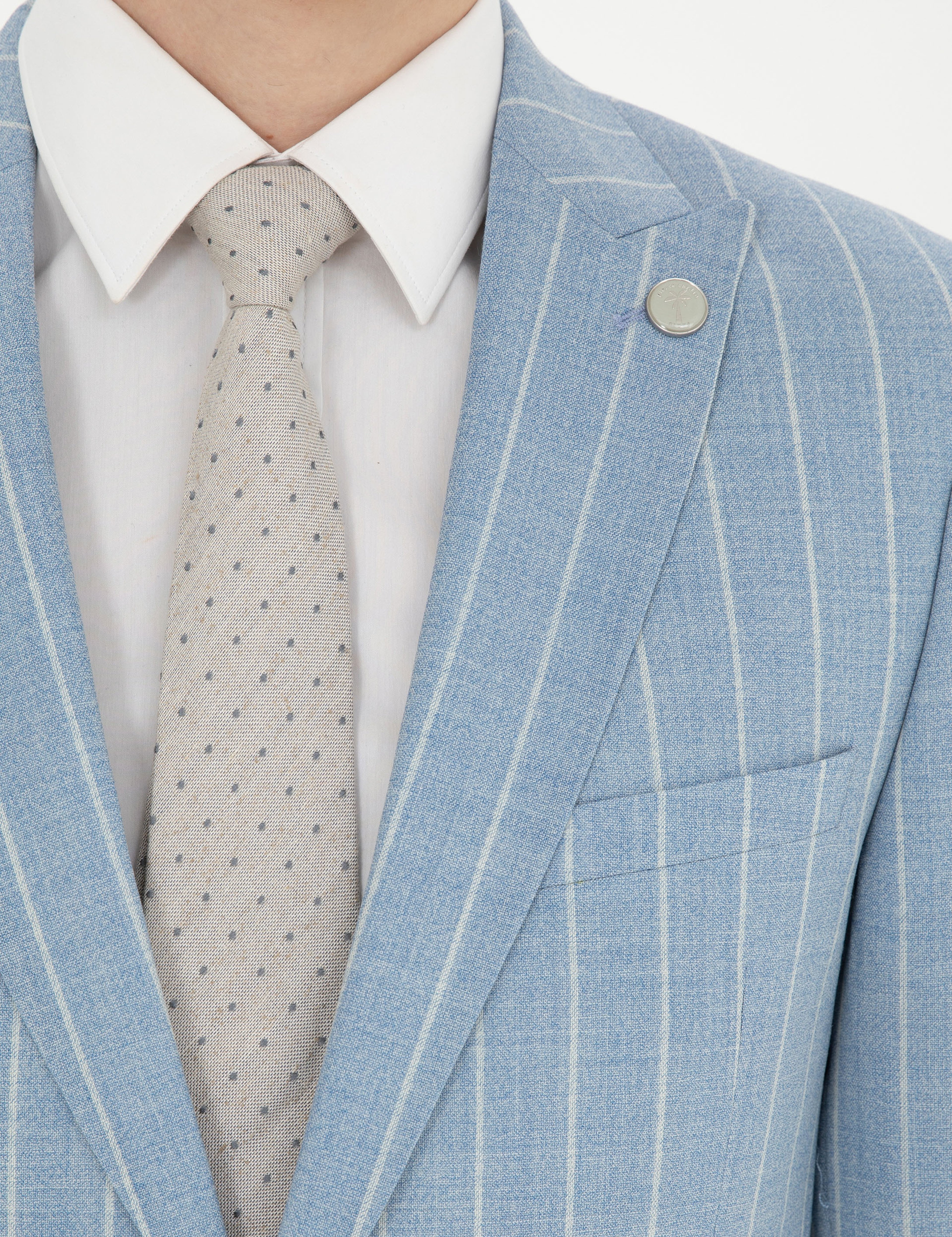Açık Mavi Ekstra Slim Fit Çizgili Yün Takım Elbise - Image 7