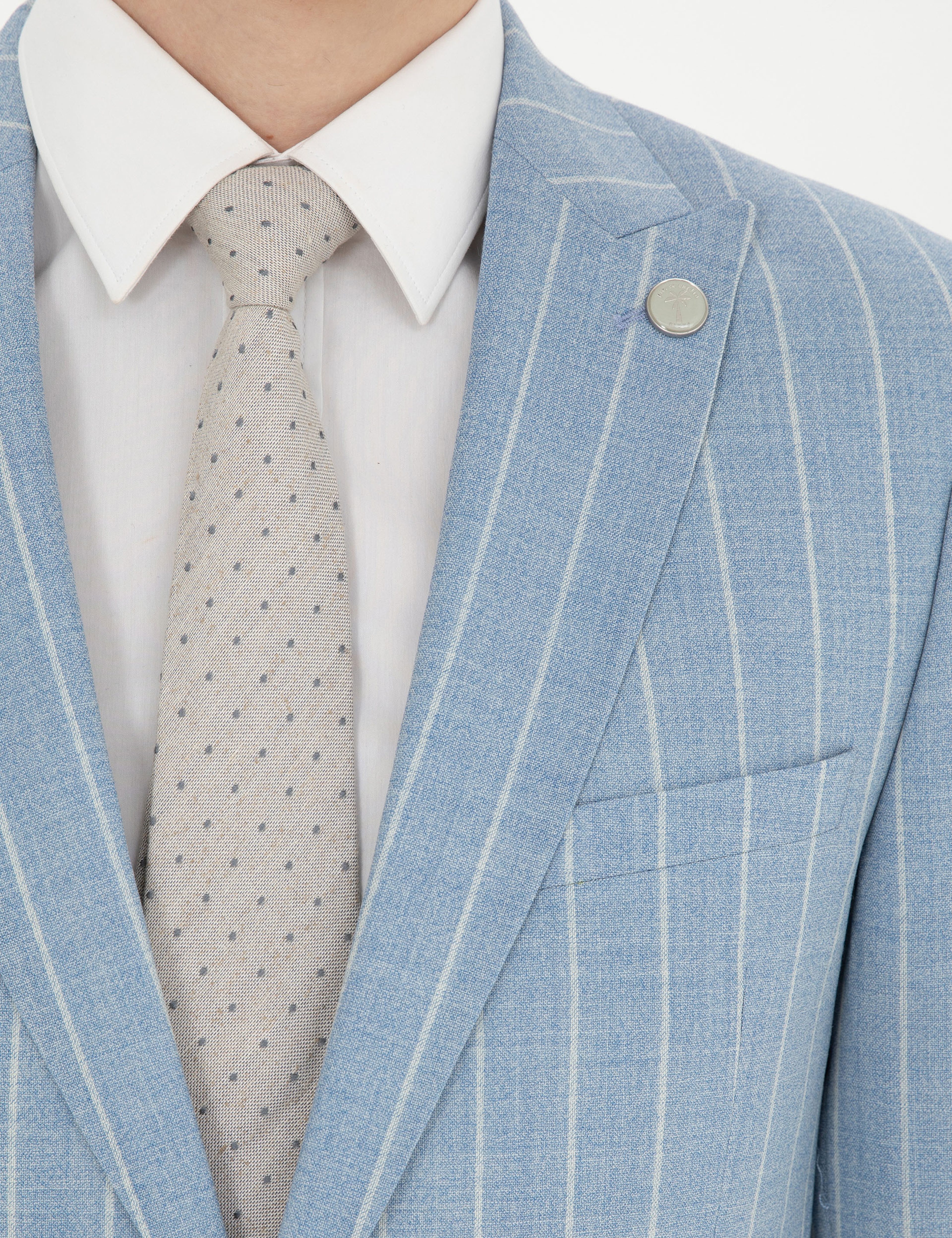 Açık Mavi Ekstra Slim Fit Çizgili Yün Takım Elbise