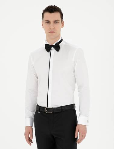 Beyaz Slim Fit Smokin Gömlek
