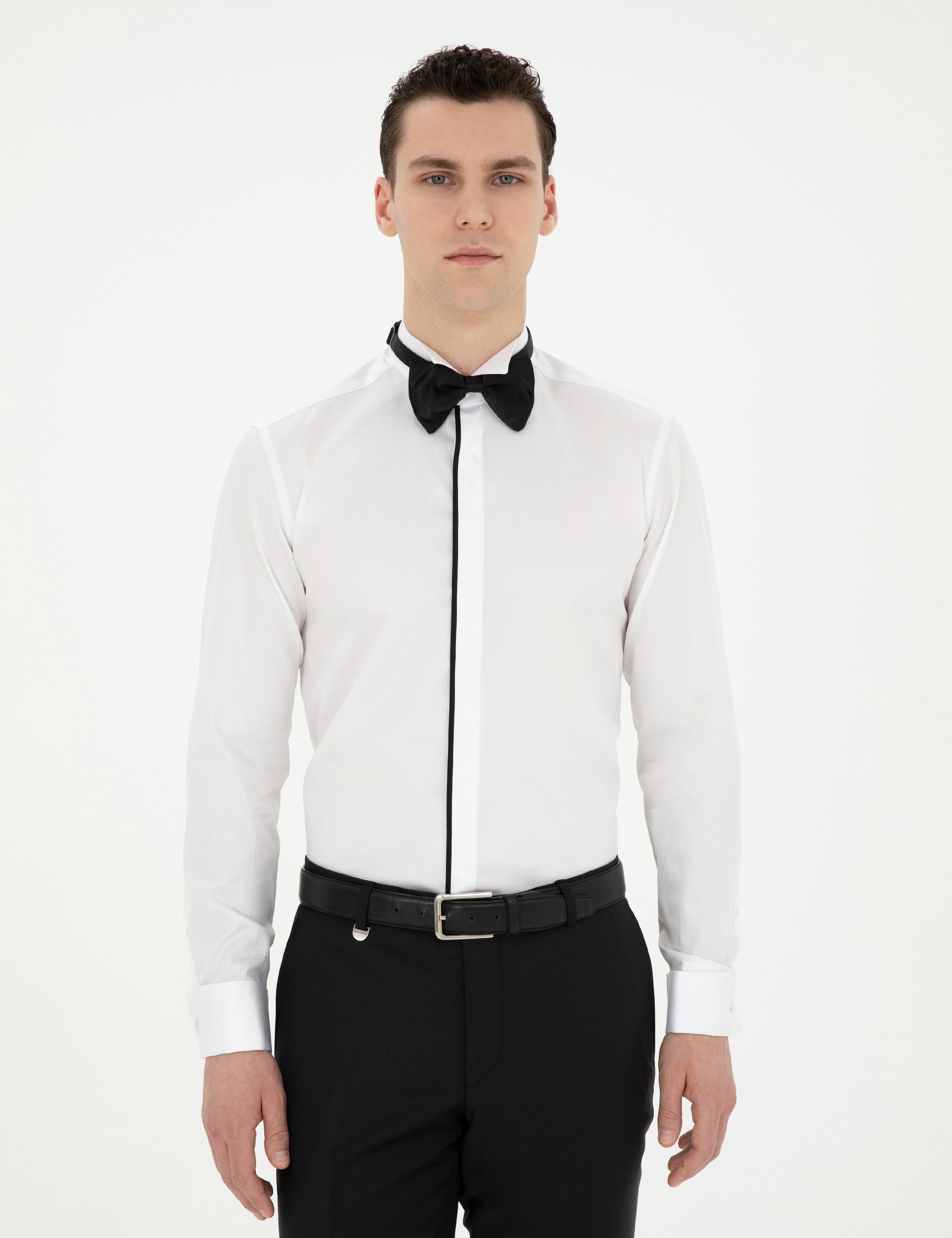 Beyaz Slim Fit Smokin Gömlek - Image 1