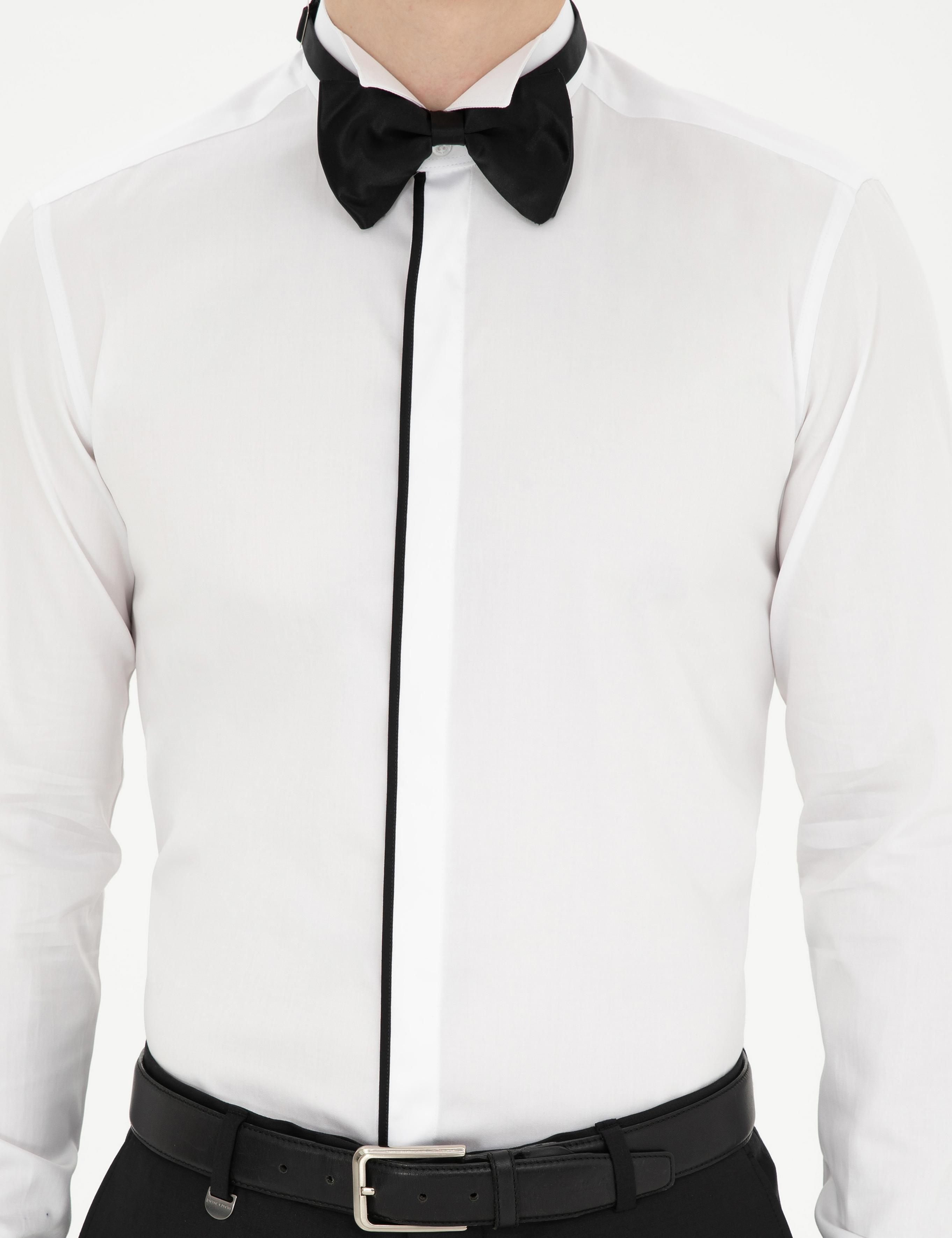 Beyaz Slim Fit Smokin Gömlek