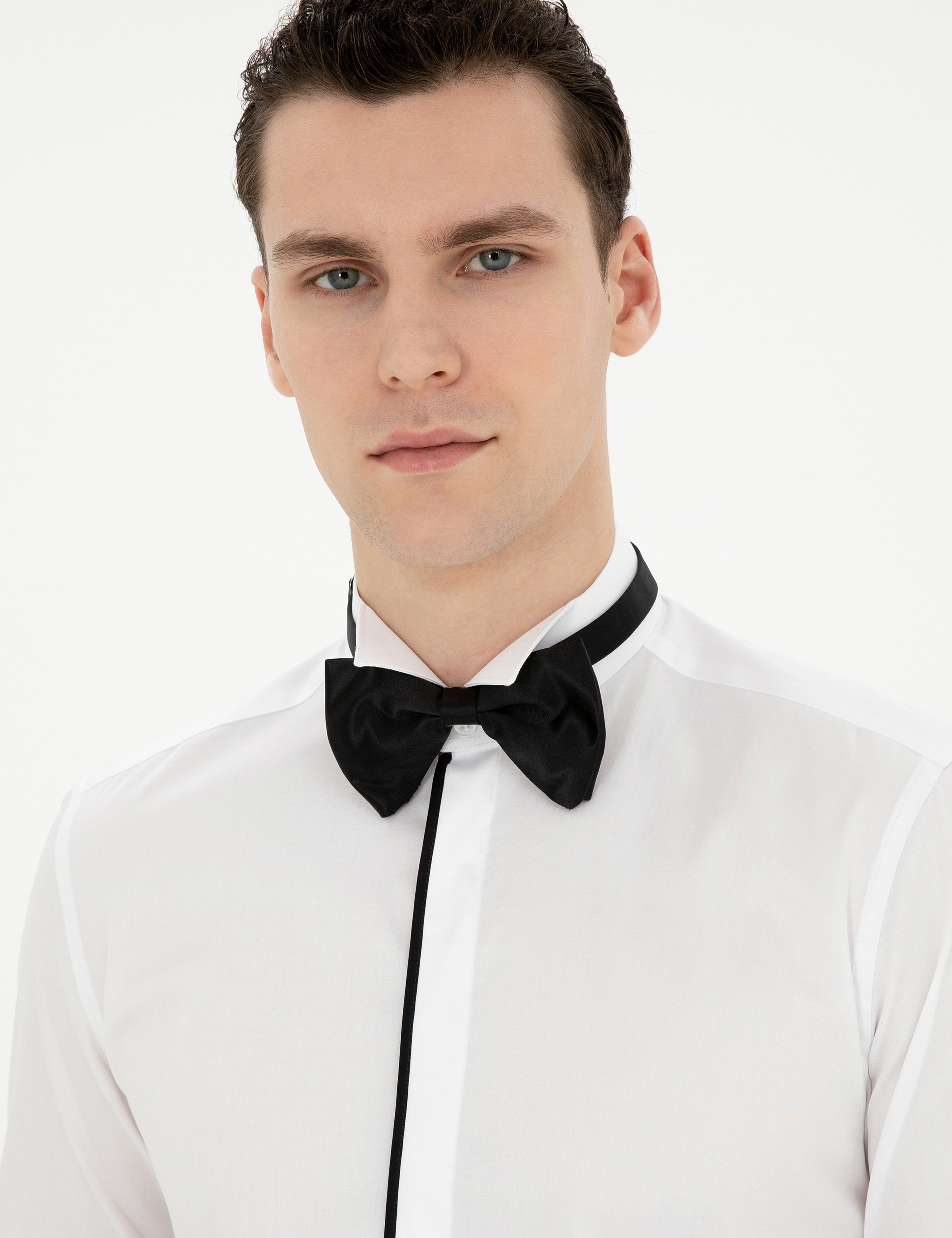 Beyaz Slim Fit Smokin Gömlek - Image 2