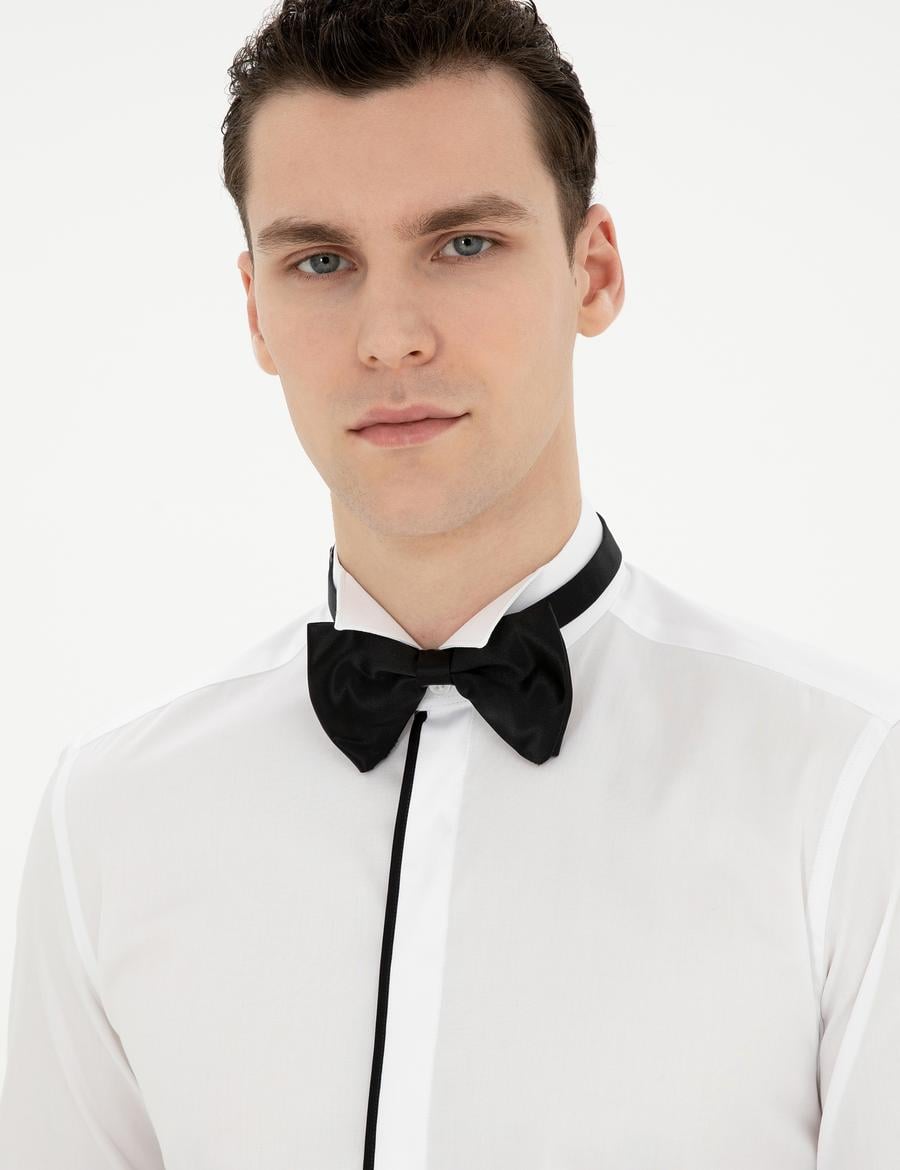 Beyaz Slim Fit Smokin Gömlek