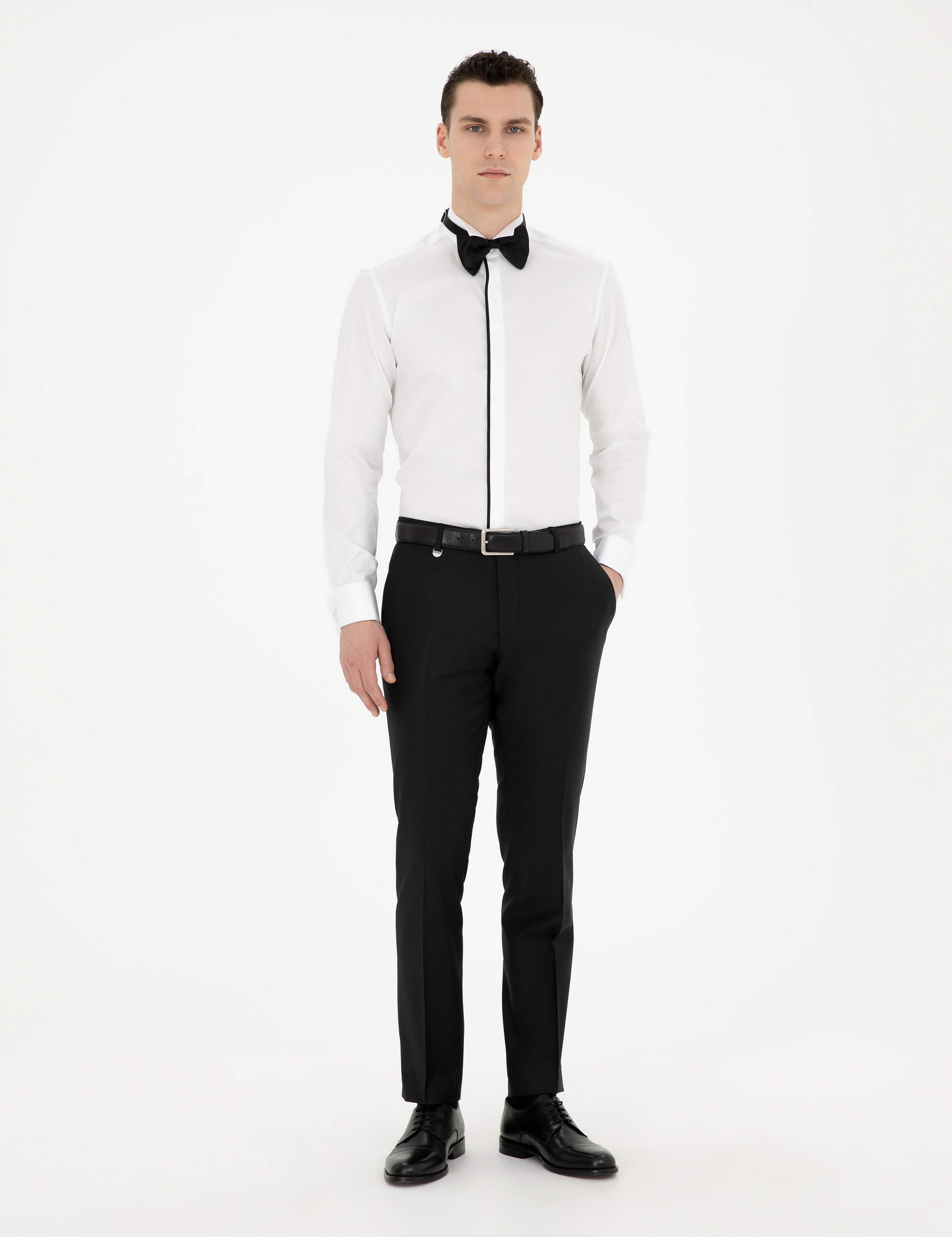 Beyaz Slim Fit Smokin Gömlek - Image 4