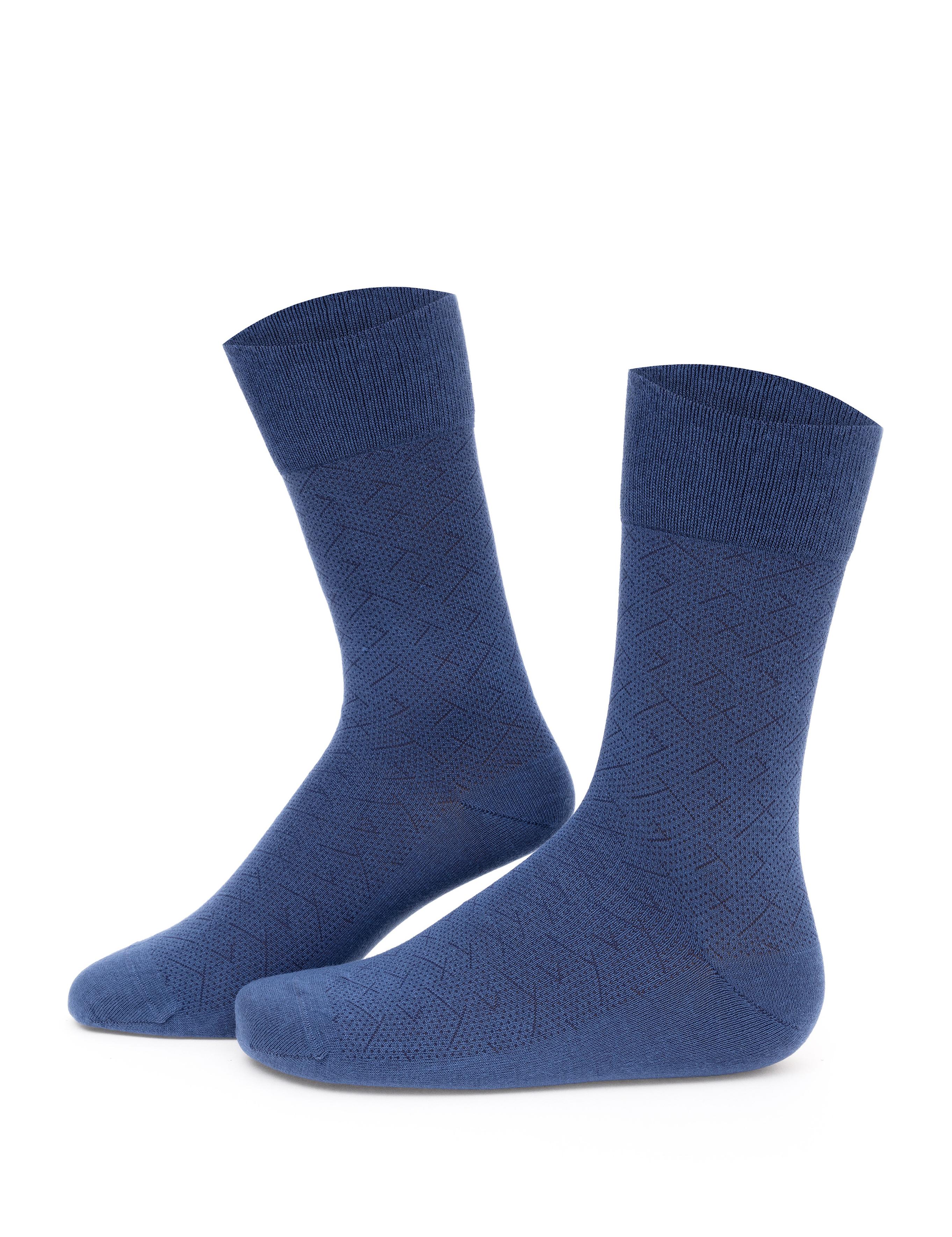 Erkek Bambu Karışımlı Mavi Soket Desenli Çorap