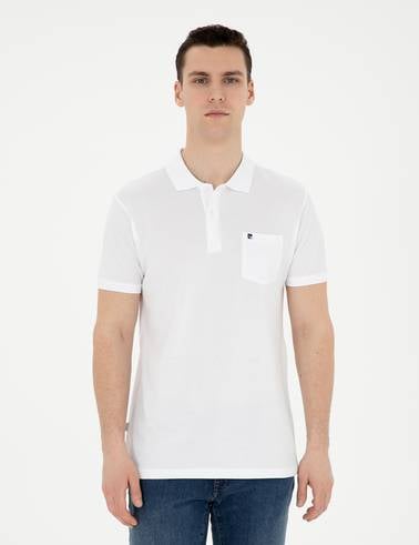 Beyaz Regular Fit %100 Pamuk Cepli Polo Yaka Basic Tişört