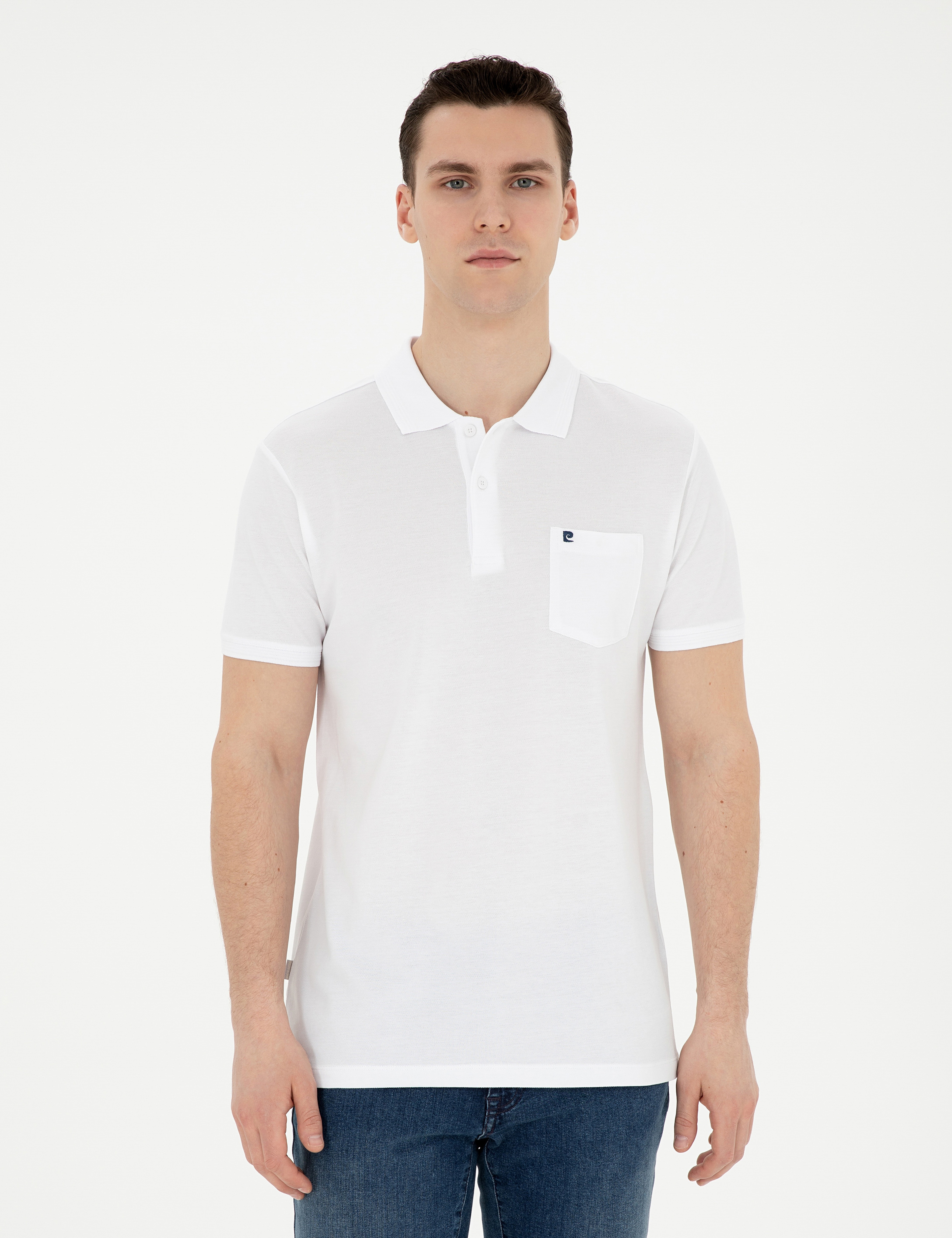 Beyaz Regular Fit %100 Pamuk Cepli Polo Yaka Basic Tişört