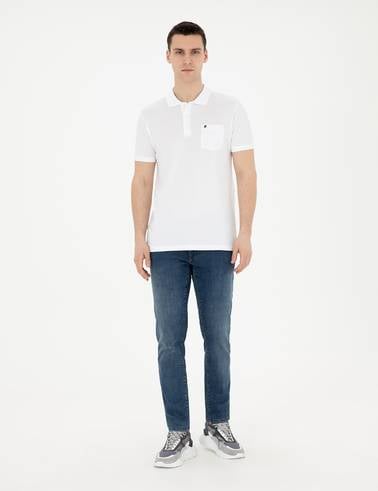 Beyaz Regular Fit %100 Pamuk Cepli Polo Yaka Basic Tişört