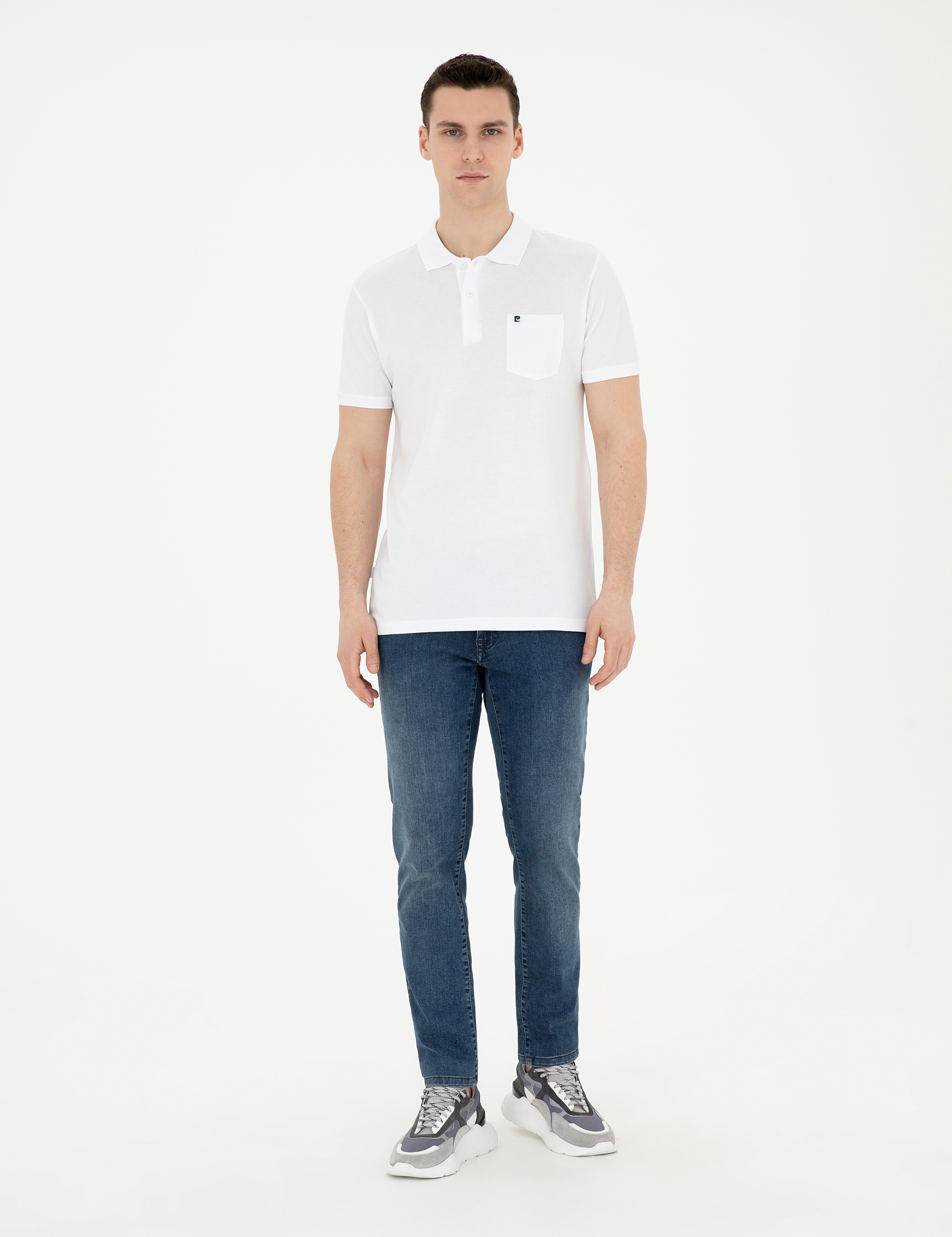 Beyaz Regular Fit %100 Pamuk Cepli Polo Yaka Basic Tişört - Image 4