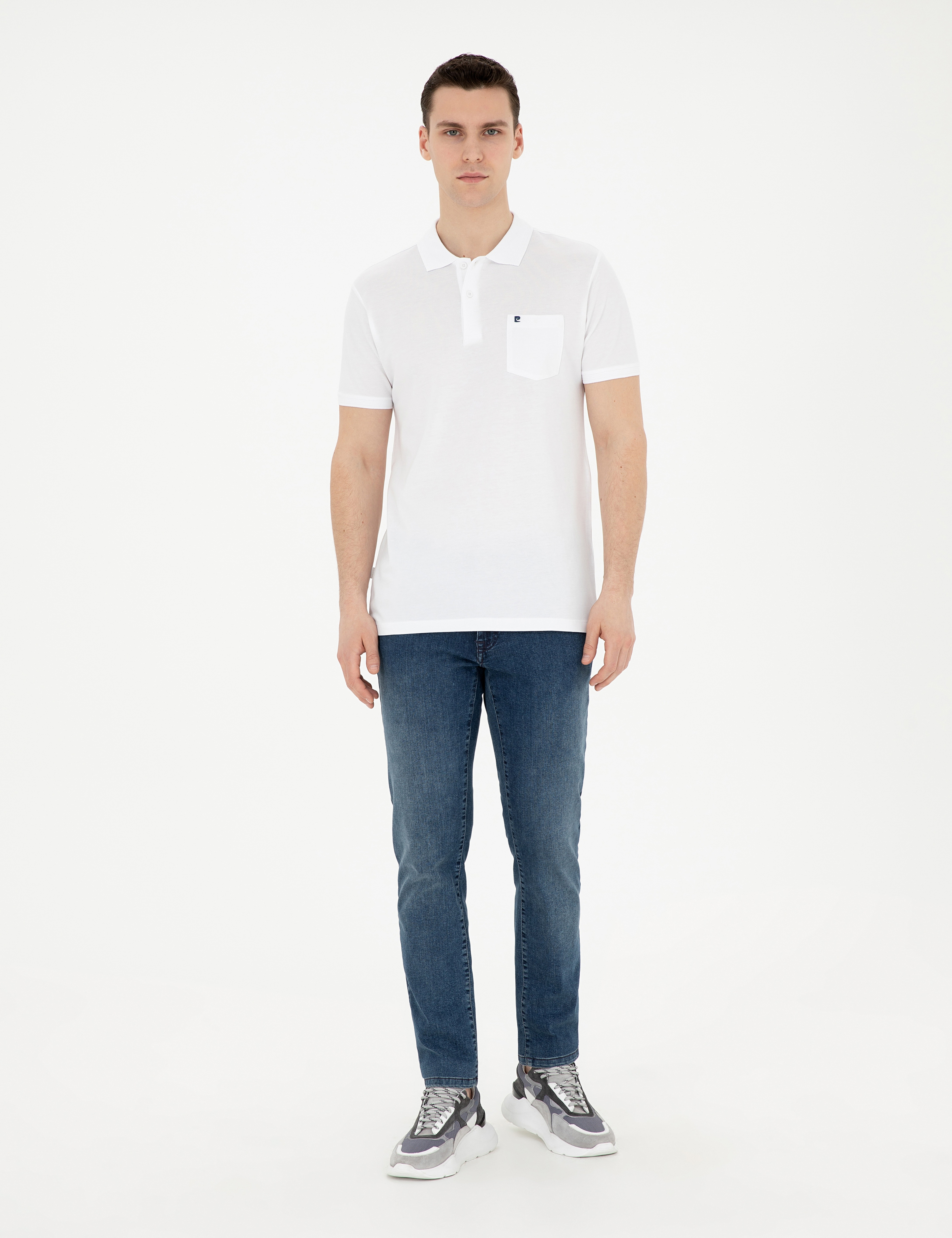 Beyaz Regular Fit %100 Pamuk Cepli Polo Yaka Basic Tişört