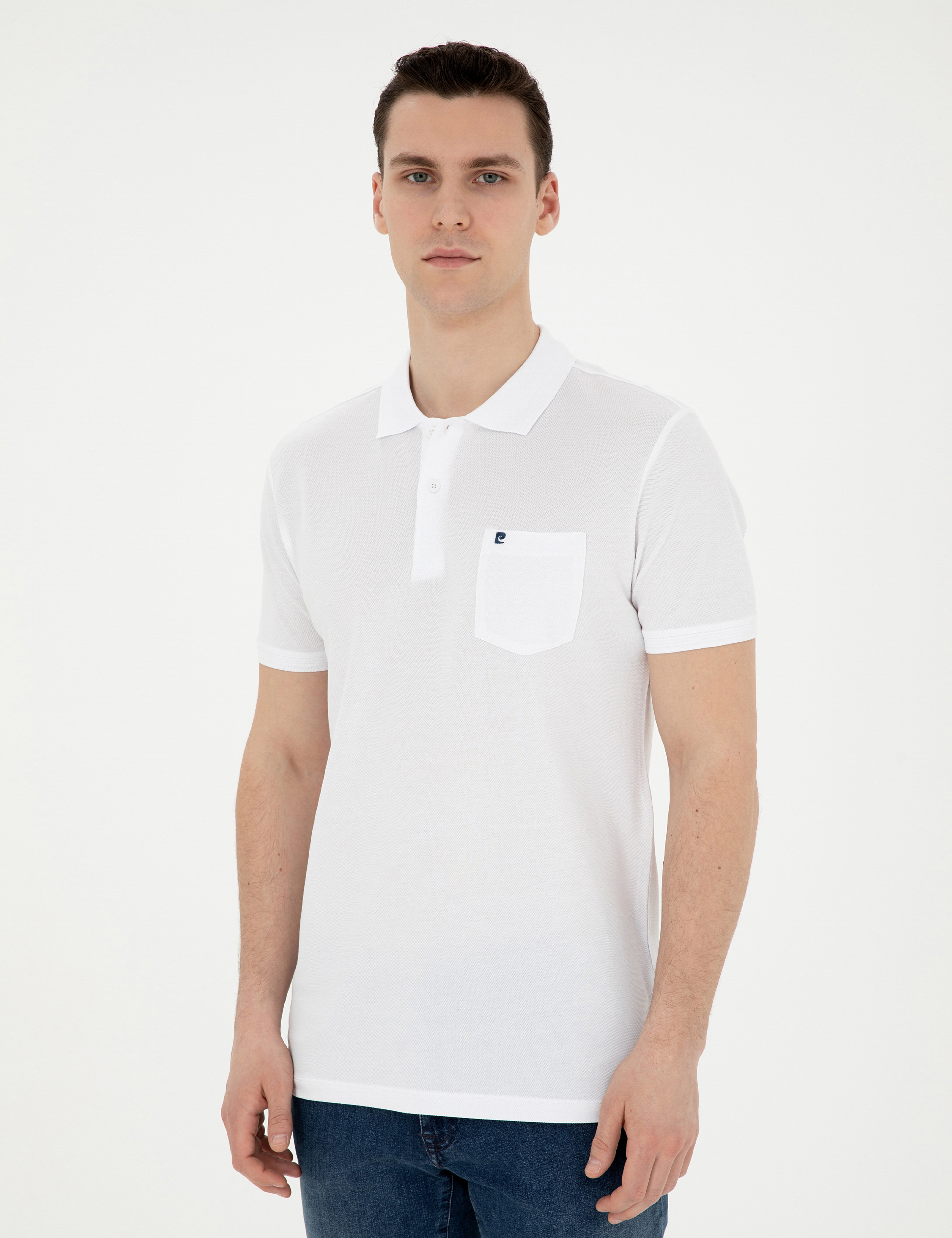 Beyaz Regular Fit %100 Pamuk Cepli Polo Yaka Basic Tişört