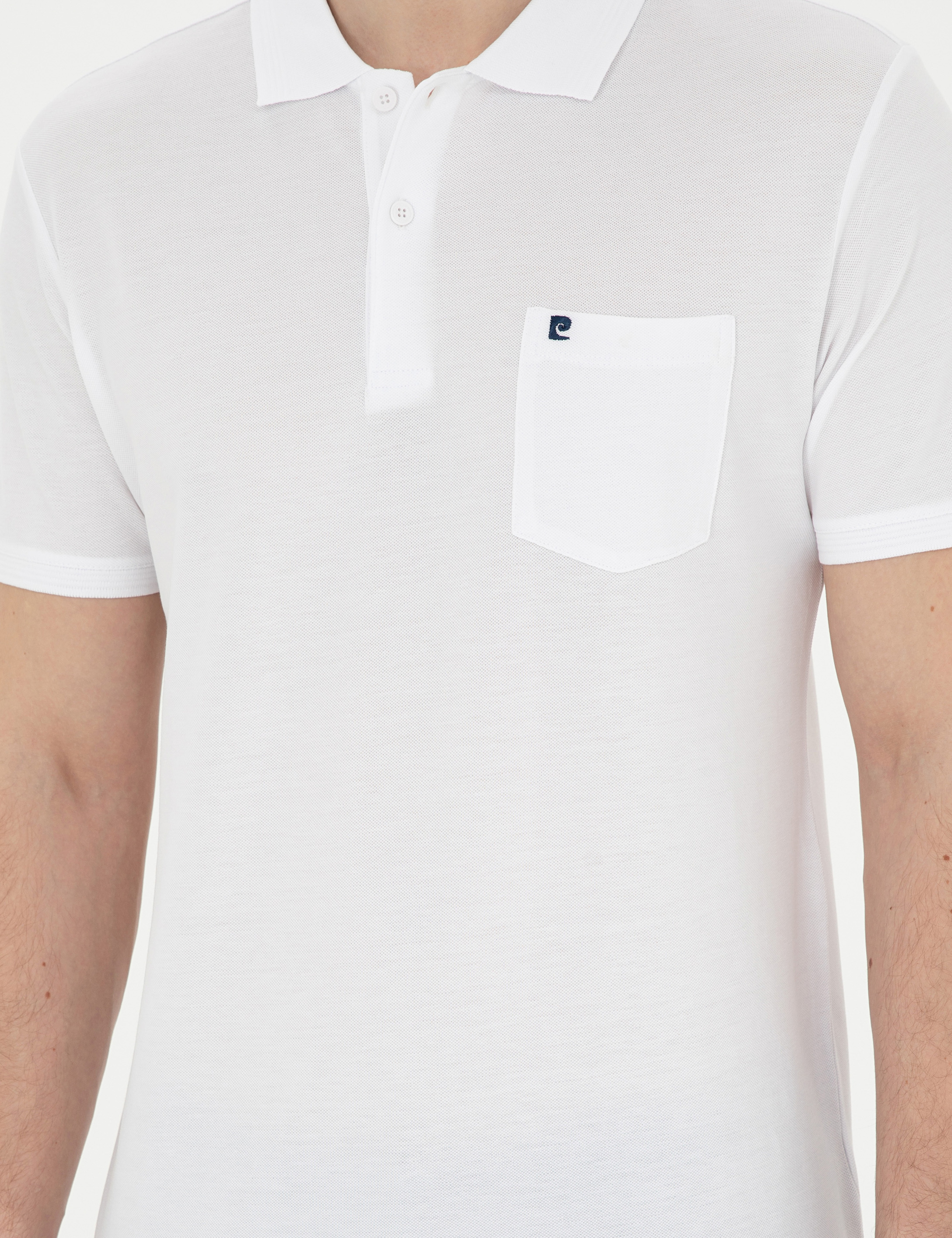 Beyaz Regular Fit %100 Pamuk Cepli Polo Yaka Basic Tişört - Image 6