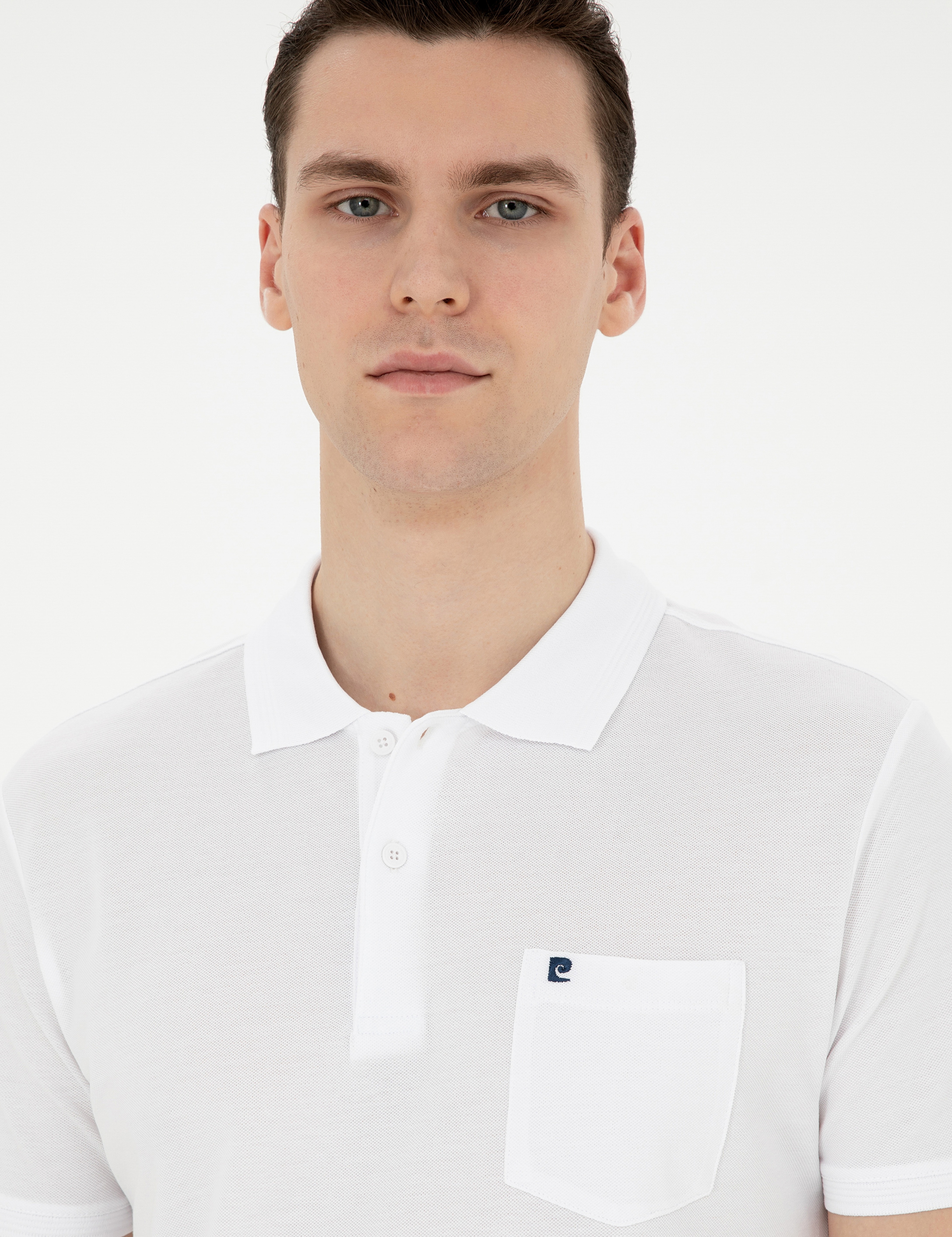 Beyaz Regular Fit %100 Pamuk Cepli Polo Yaka Basic Tişört - Image 2